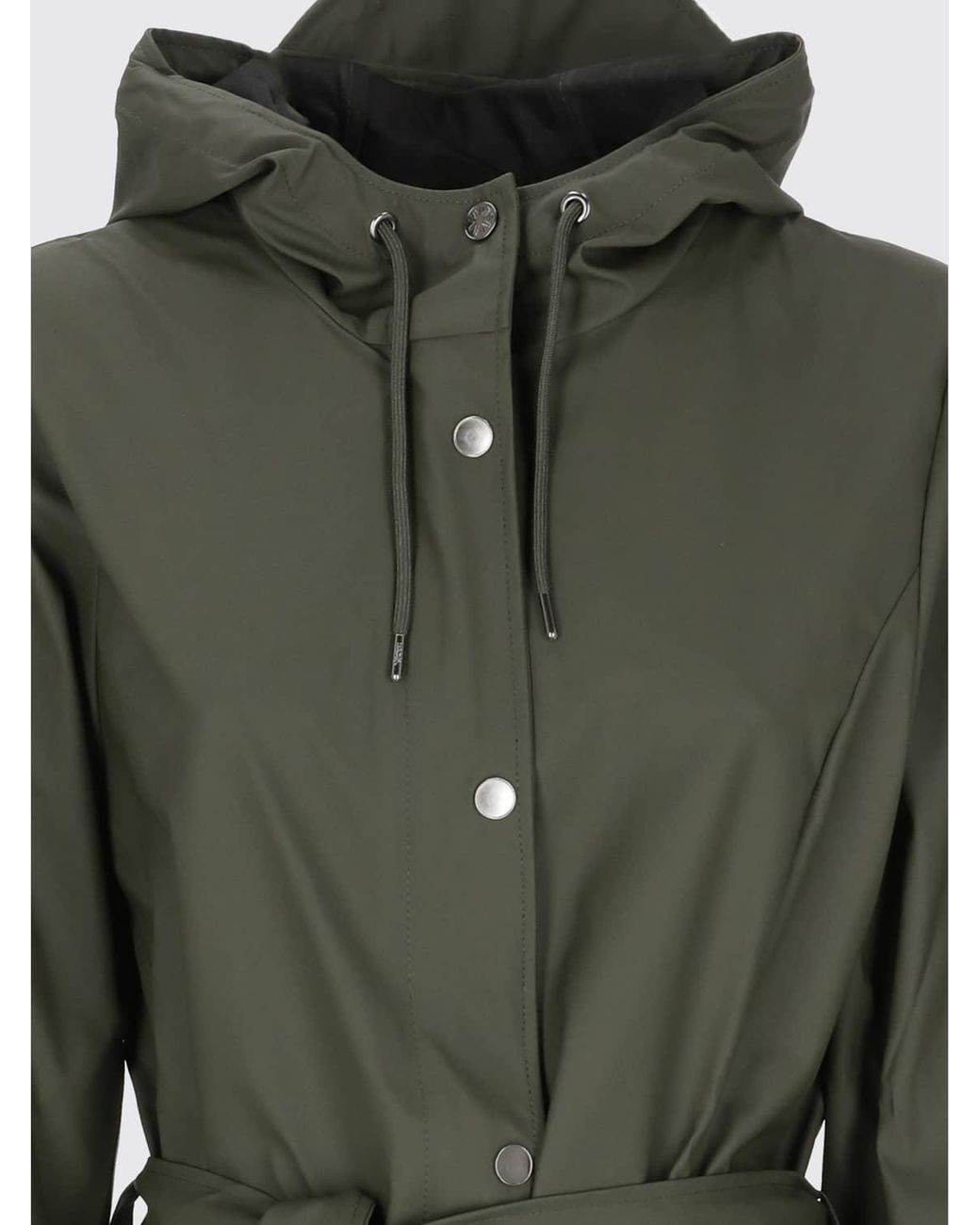 Rains Green Waterproof Hooded Trench Coat With A Tie-Belt Waist