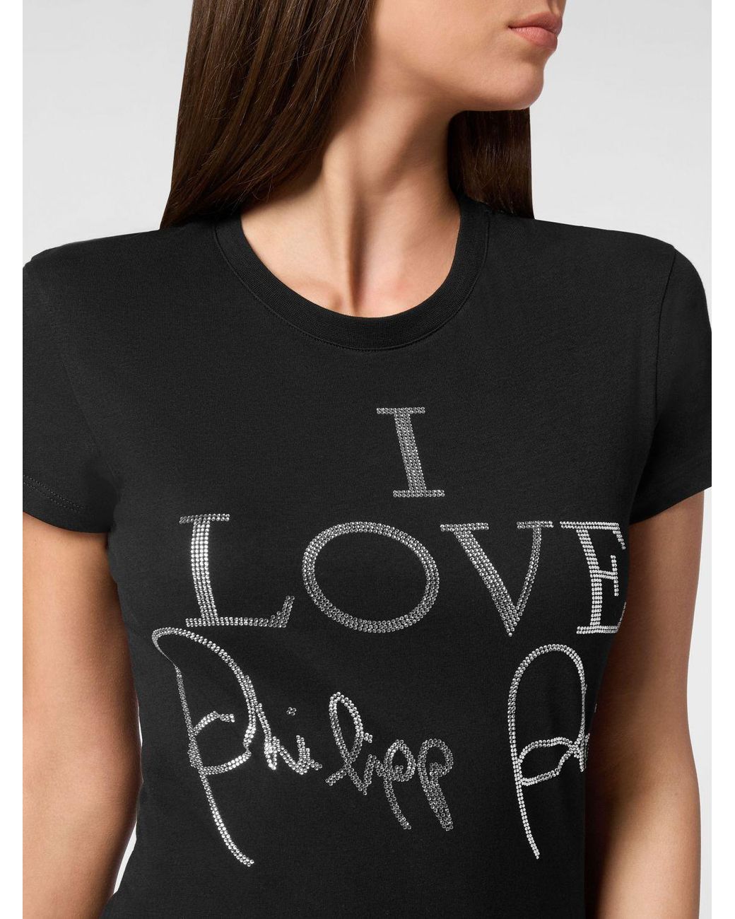 Philipp Plein Black Jersey T-Shirt With Slogan Print And Rhinestone Embellishments