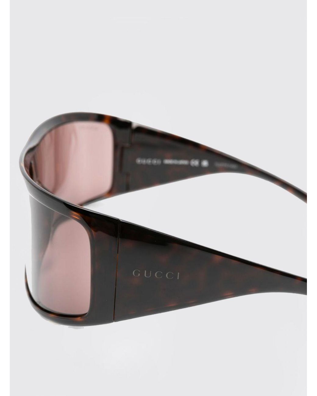 Gucci Brown Rectangular Acetate Shield Sunglasses With Dark Lenses for men