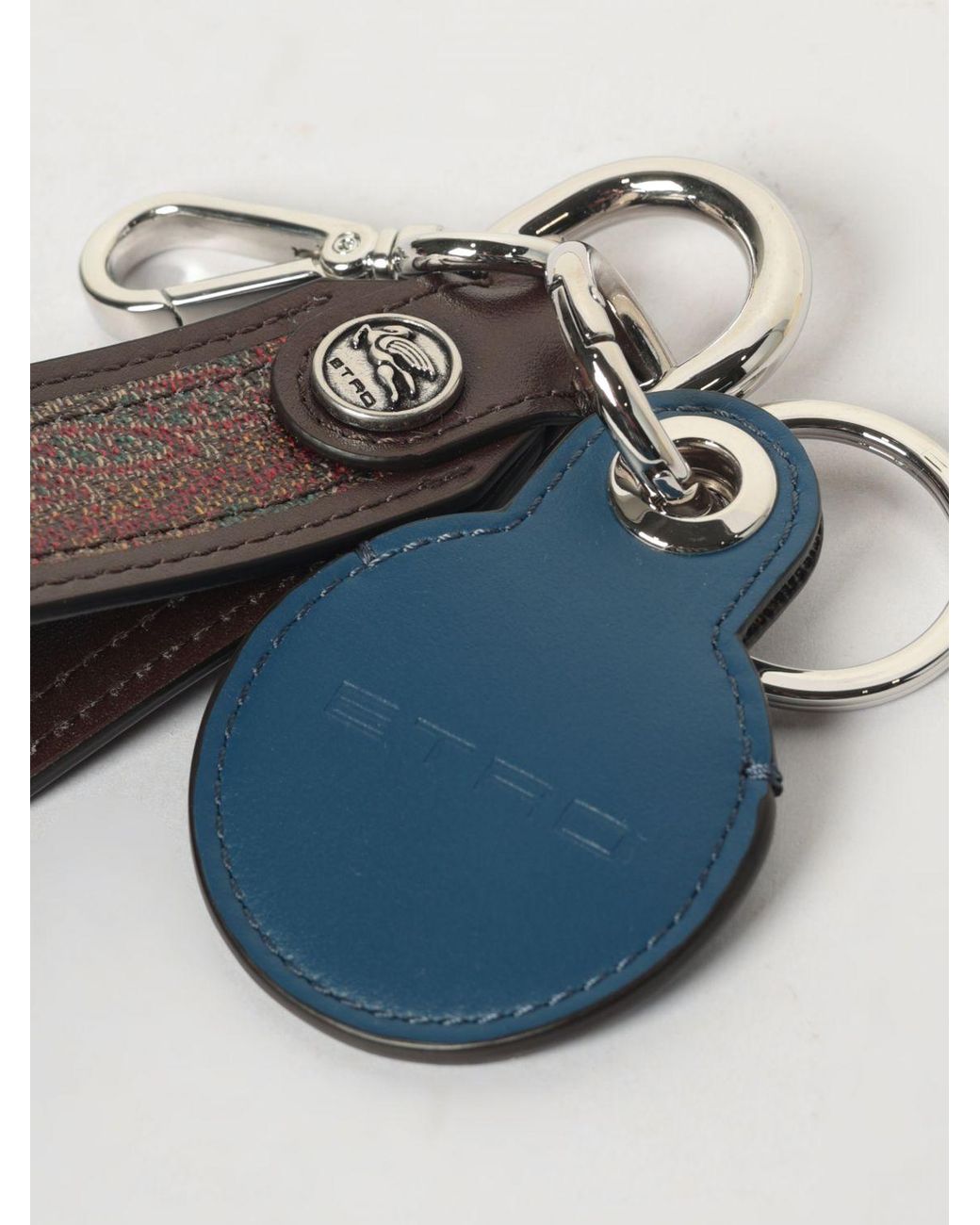 Etro Blue Coated Cotton Paisley And Leather Keychain for men