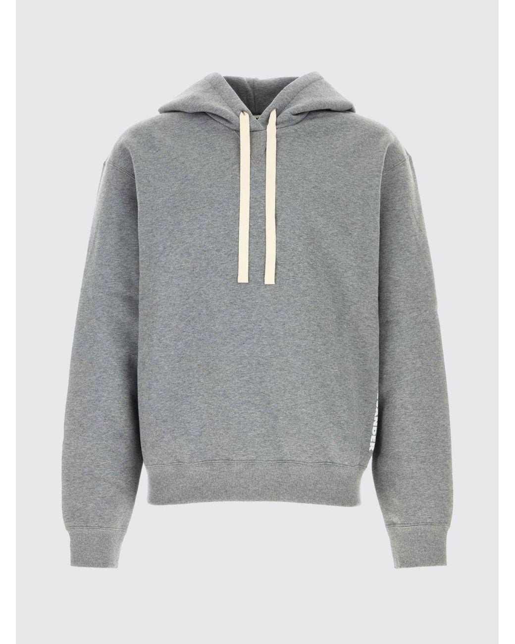 Jil Sander Gray Hooded Cotton Sweatshirt With Drawstring And Contrast Logo for men