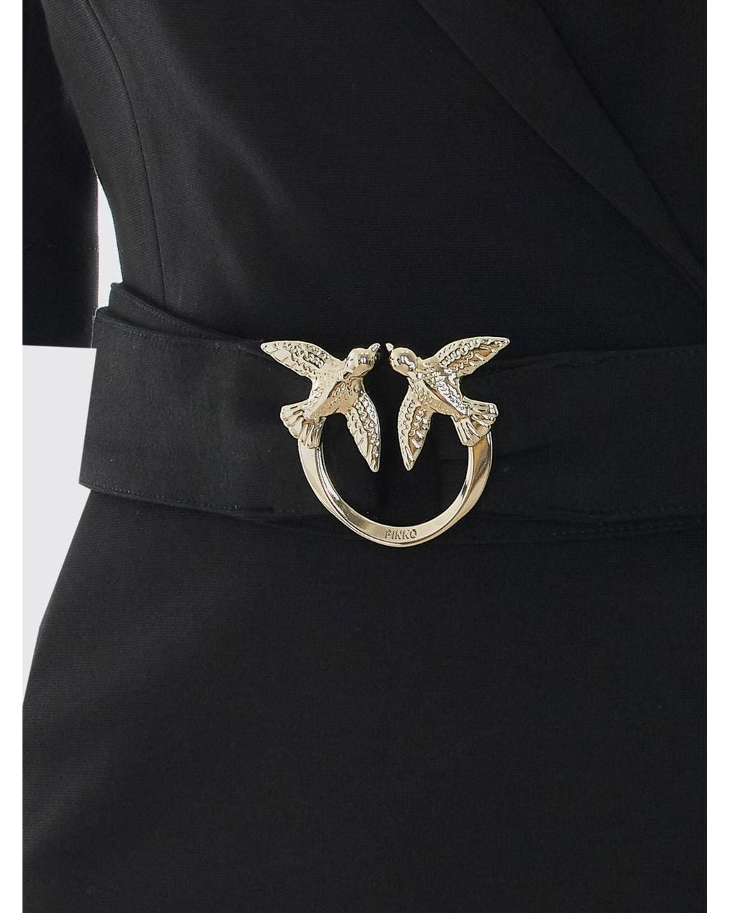 Pinko Black Arnebia Midi Wrap Dress With Logo Buckle Belt