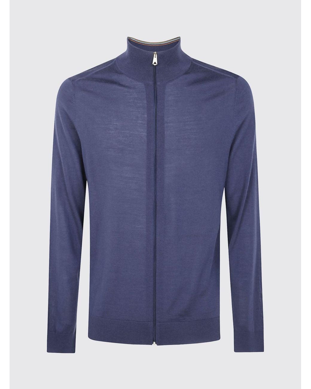 Paul Smith Blue Slim Fit Merino Wool Zip-Up Roll Neck Cardigan for men
