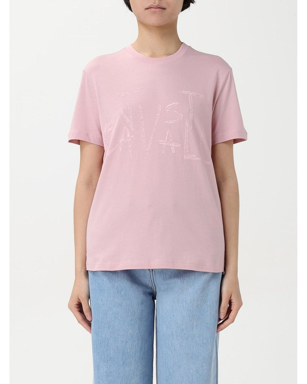 Just Cavalli Pink Embroidered Logo Tee