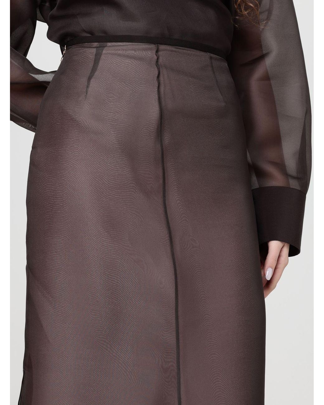 Agnona Brown Silk Midi Skirt