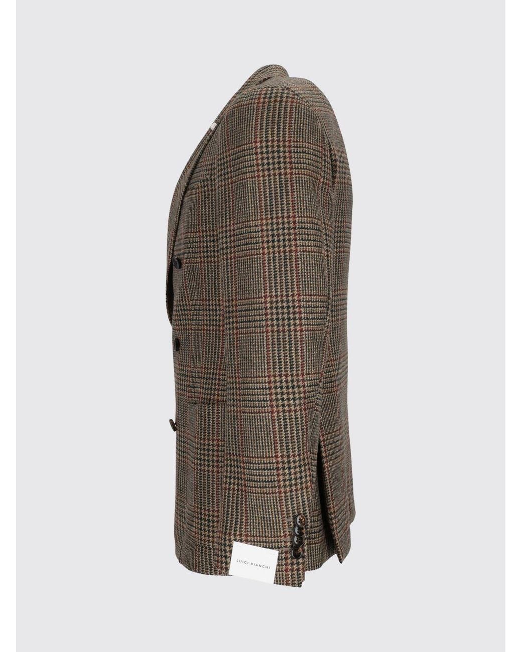 Luigi Bianchi Brown Houndstooth Check Double-Breasted Blazer for men