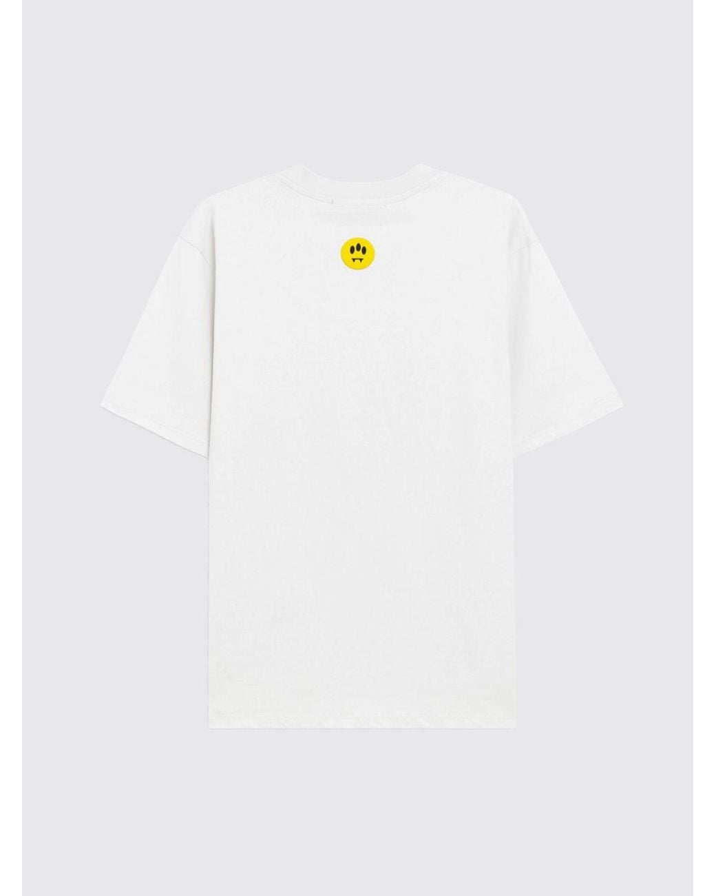 Barrow White Cotton T-Shirt With Teddy Bear Print And Contrast Logo for men