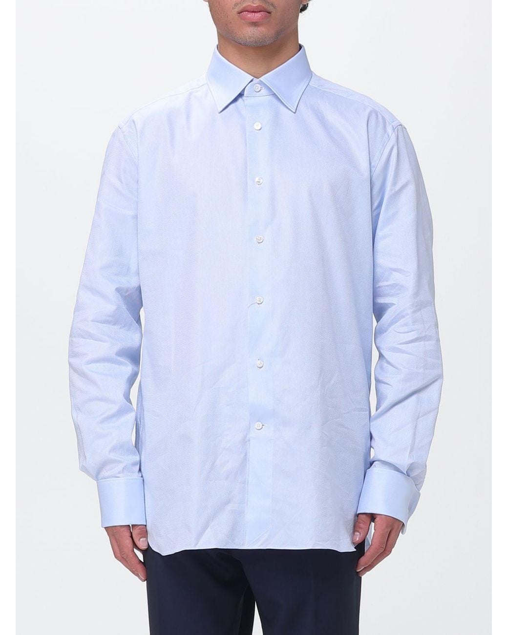 Zegna Blue Cotton Poplin Classic Shirt for men