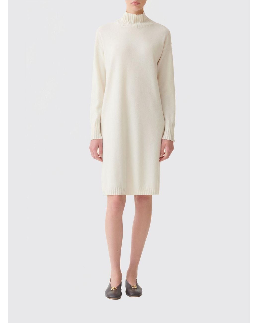 Fabiana Filippi Natural Wool, Silk And Cashmere Knit Turtleneck Mini Dress