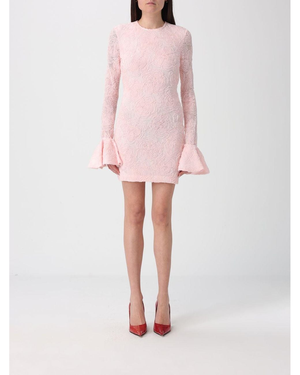 ROTATE BIRGER CHRISTENSEN Pink Jacquard Mesh Mini Dress