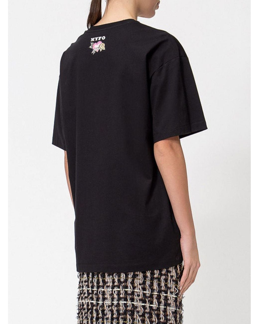 Twinset Black Fringed Cotton T-Shirt With Contrast Slogan Print