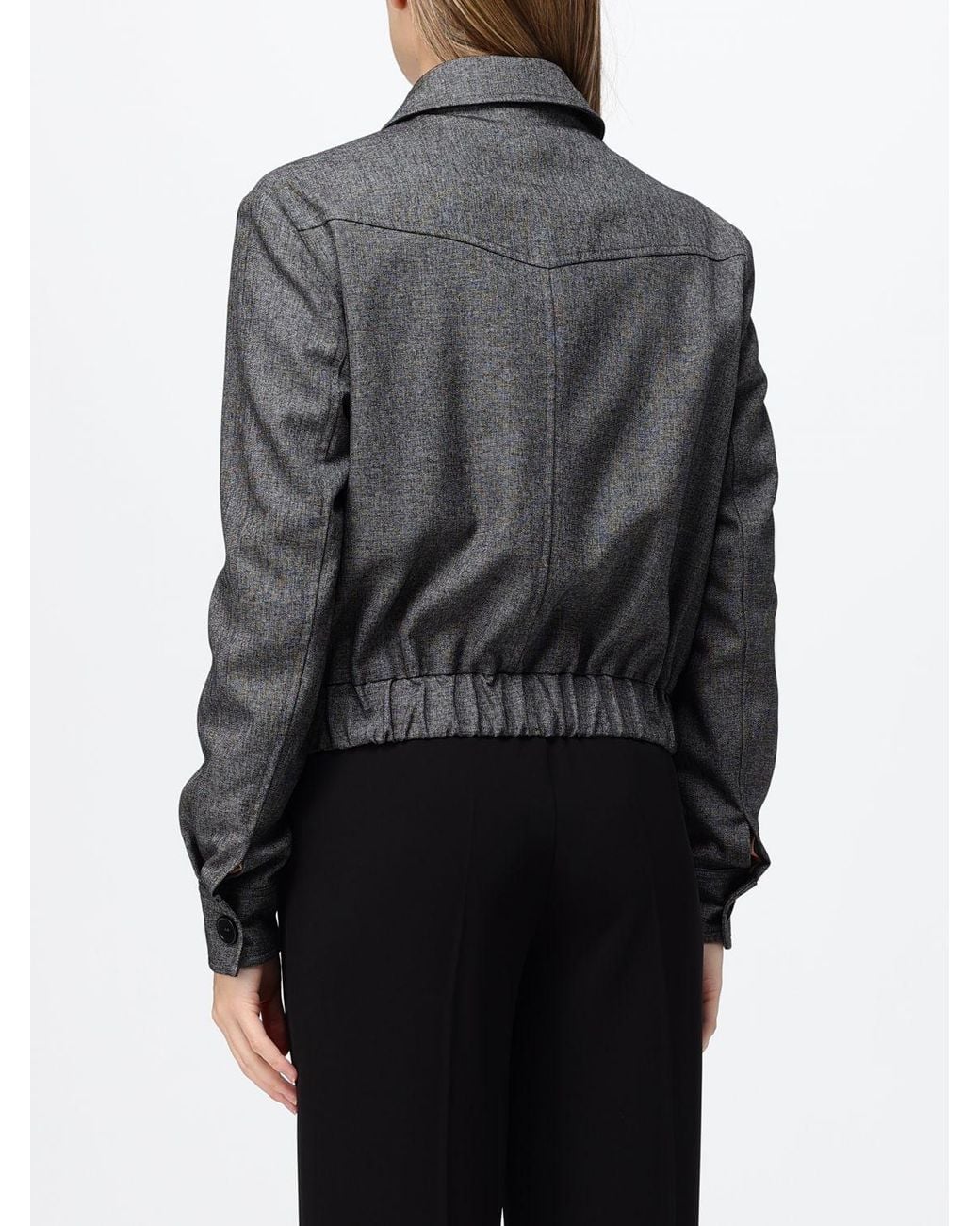 Hanita Gray Rayon Bomber Jacket With Classic Collar