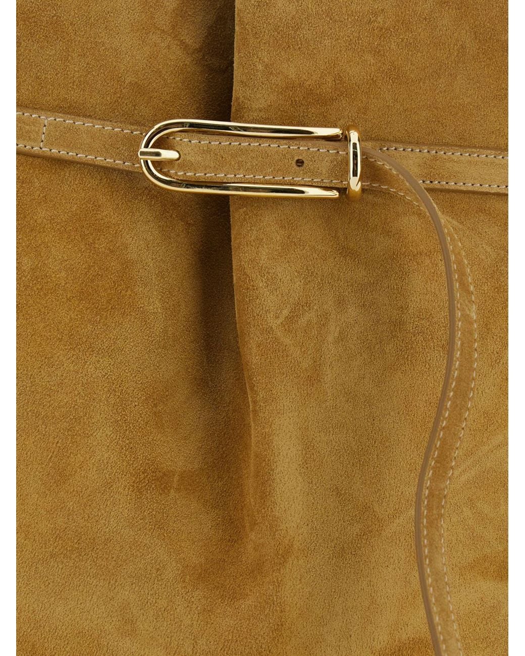 Liffner Natural Suede Leather Bucket Bag With Adjustable Drawstrings