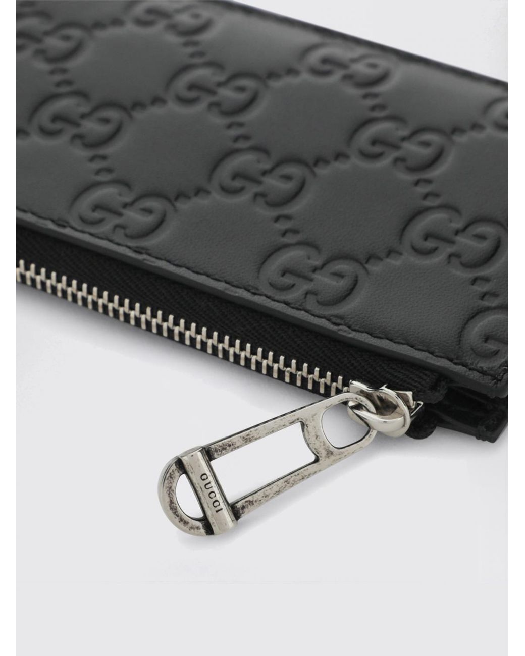 Gucci Black Gg Emblem Embossed Leather Card Holder for men