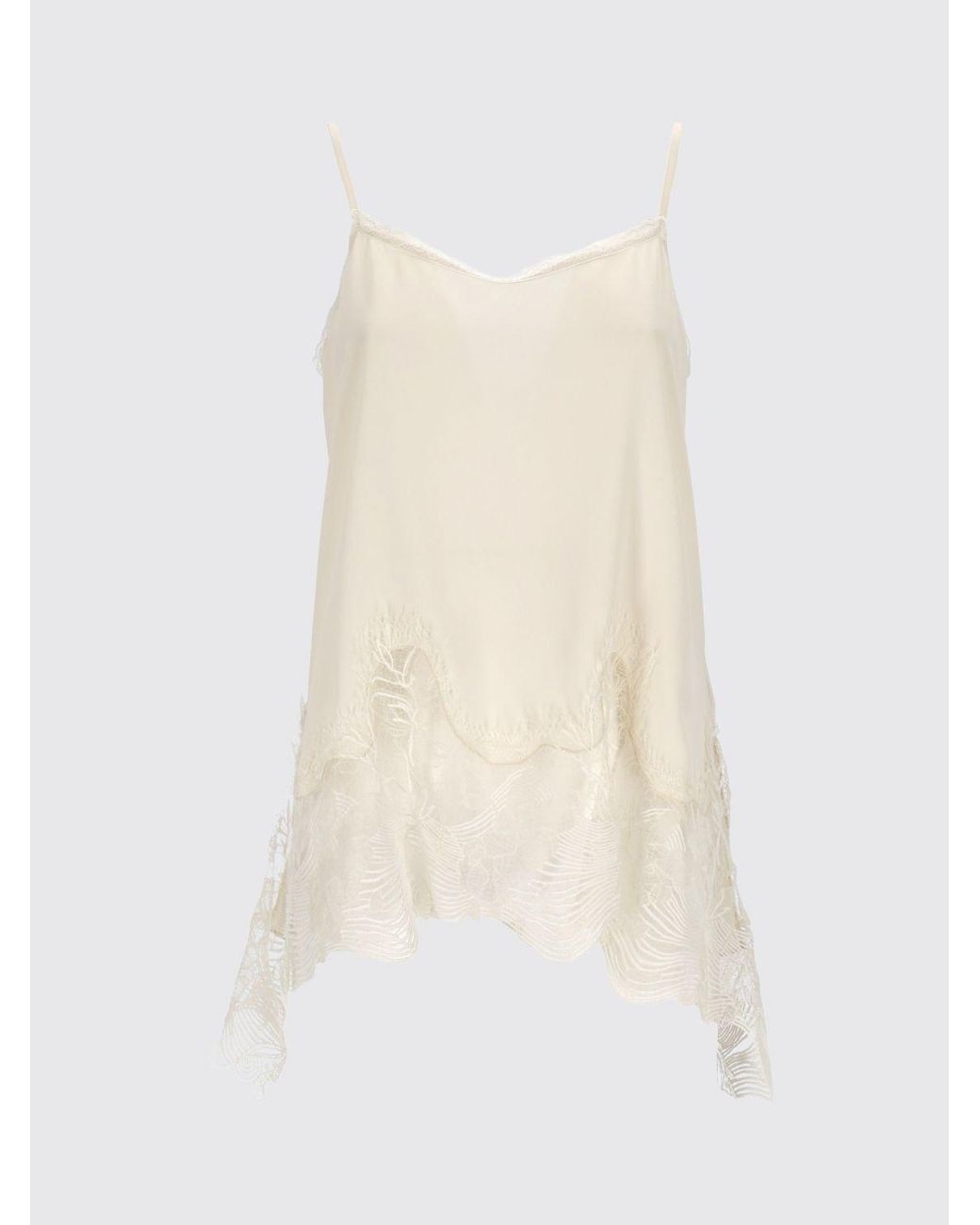 Fabiana Filippi White Silk Blend Top With Lace Insert