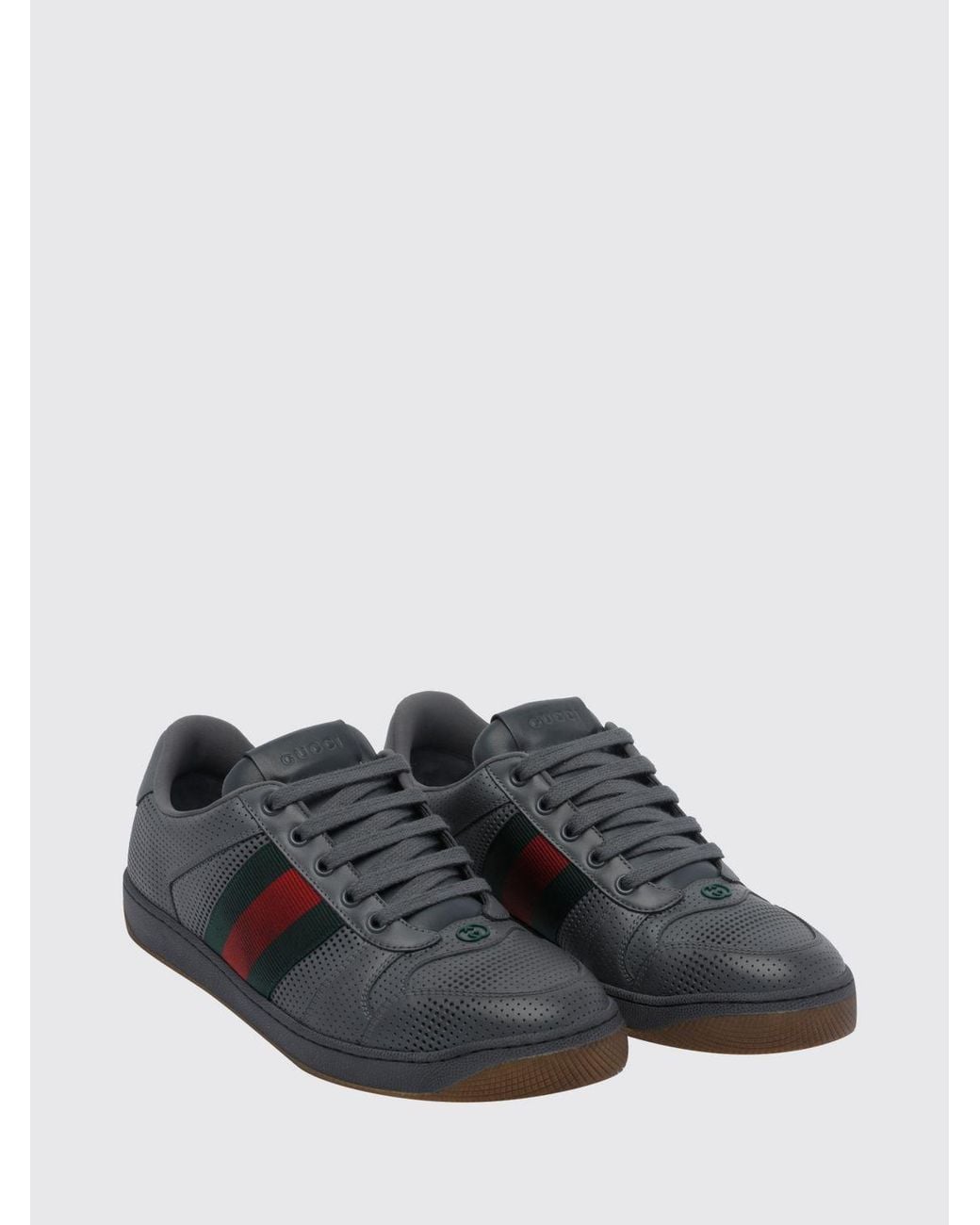 Gucci White Screener Low-Top Leather Trainers With Bicolour Web Stripe Detail for men