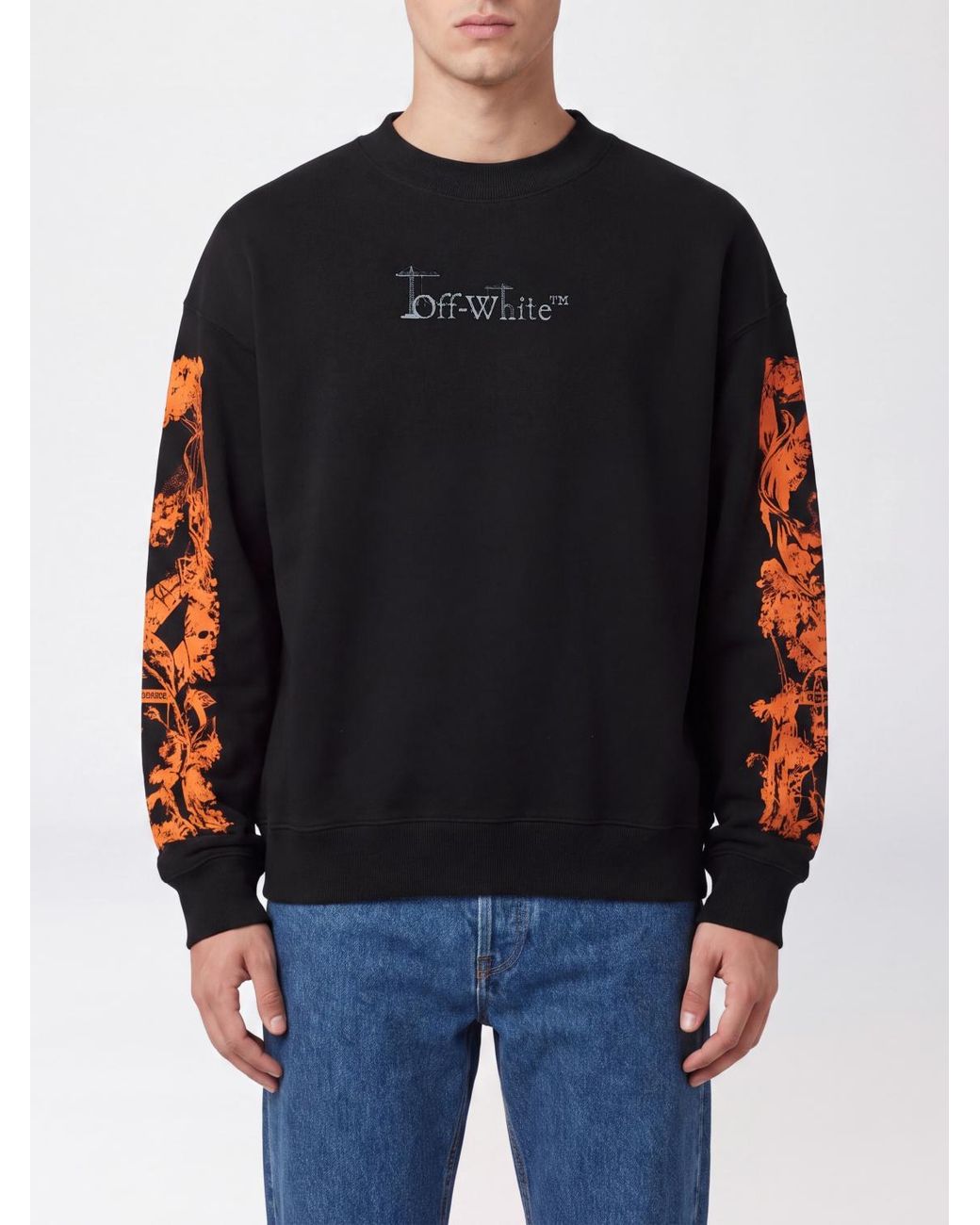 Off-White c/o Virgil Abloh Black Crewneck Cotton Sweatshirt With Rear Arrow Logo And Dropped Shoulders for men
