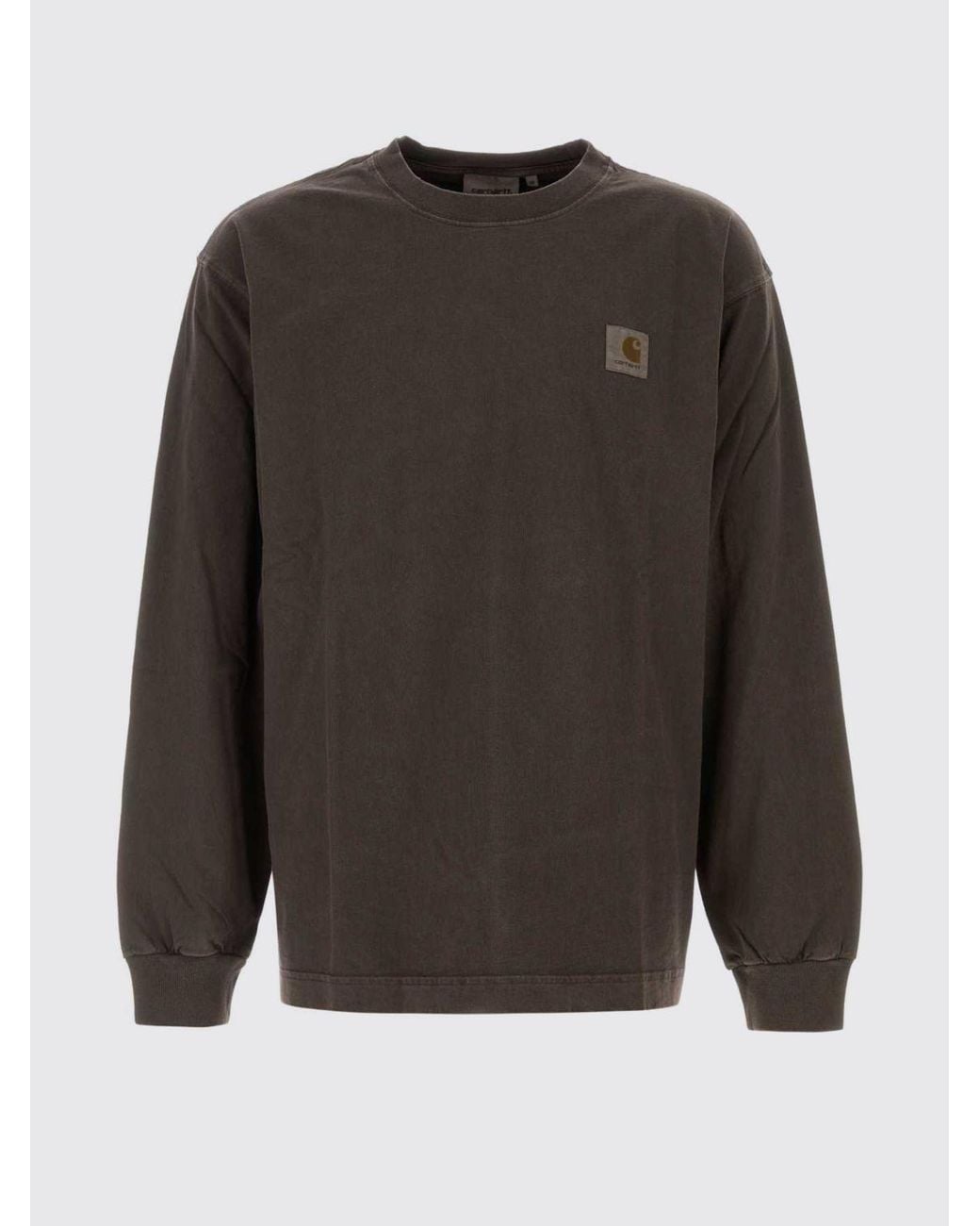 Carhartt Gray Dropped Shoulder Long-Sleeved Cotton T-Shirt With Logo for men