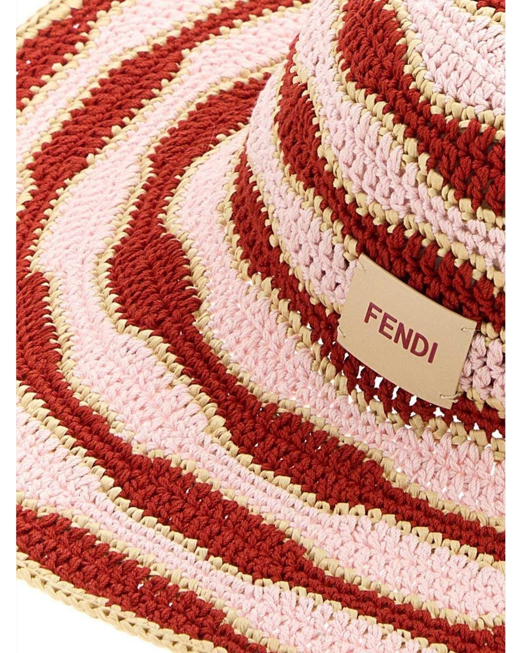 Fendi Pink Striped Wide-Brimmed Crochet Hat
