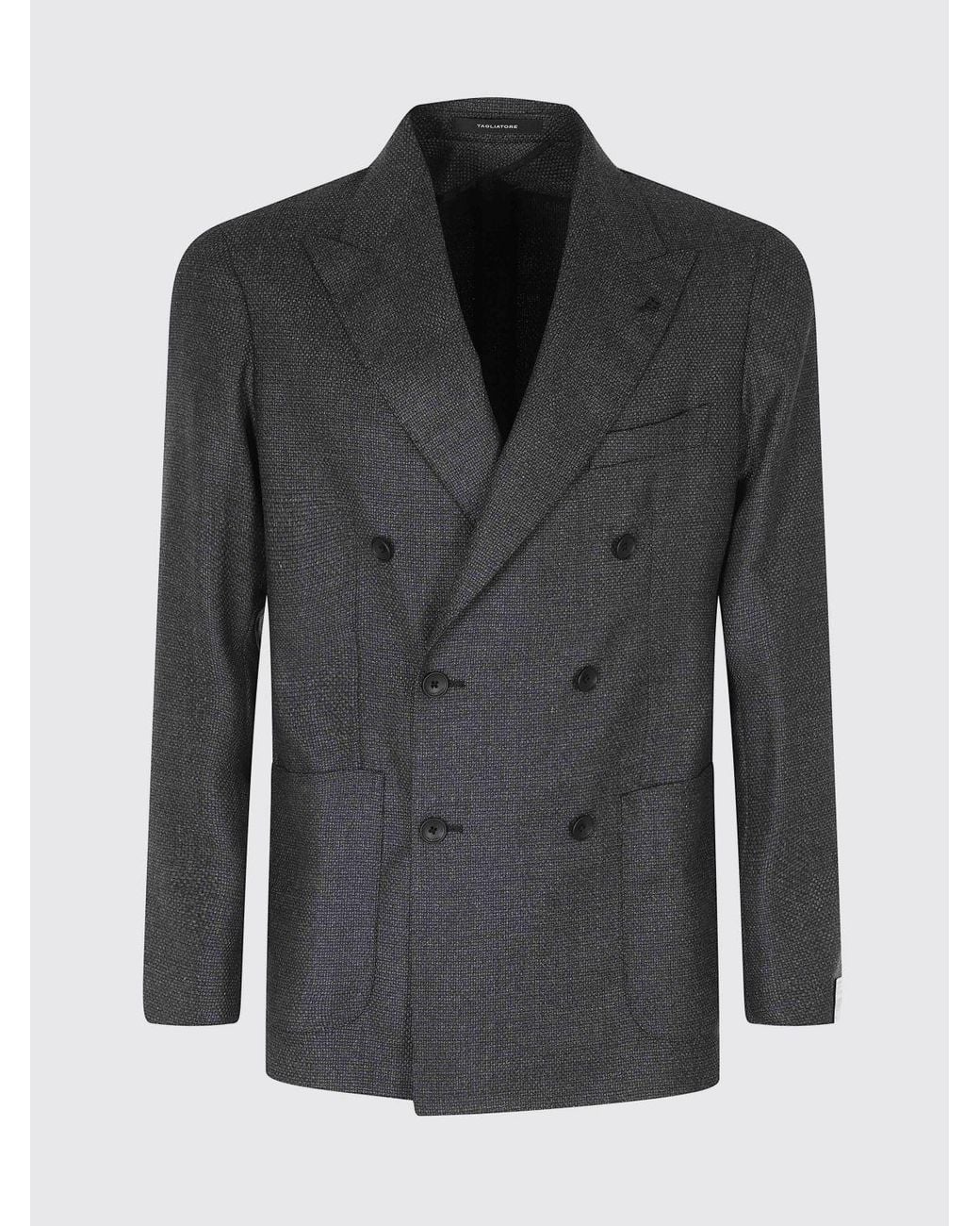 Tagliatore Gray Double-Breasted Wool Blazer With Peak Lapels for men