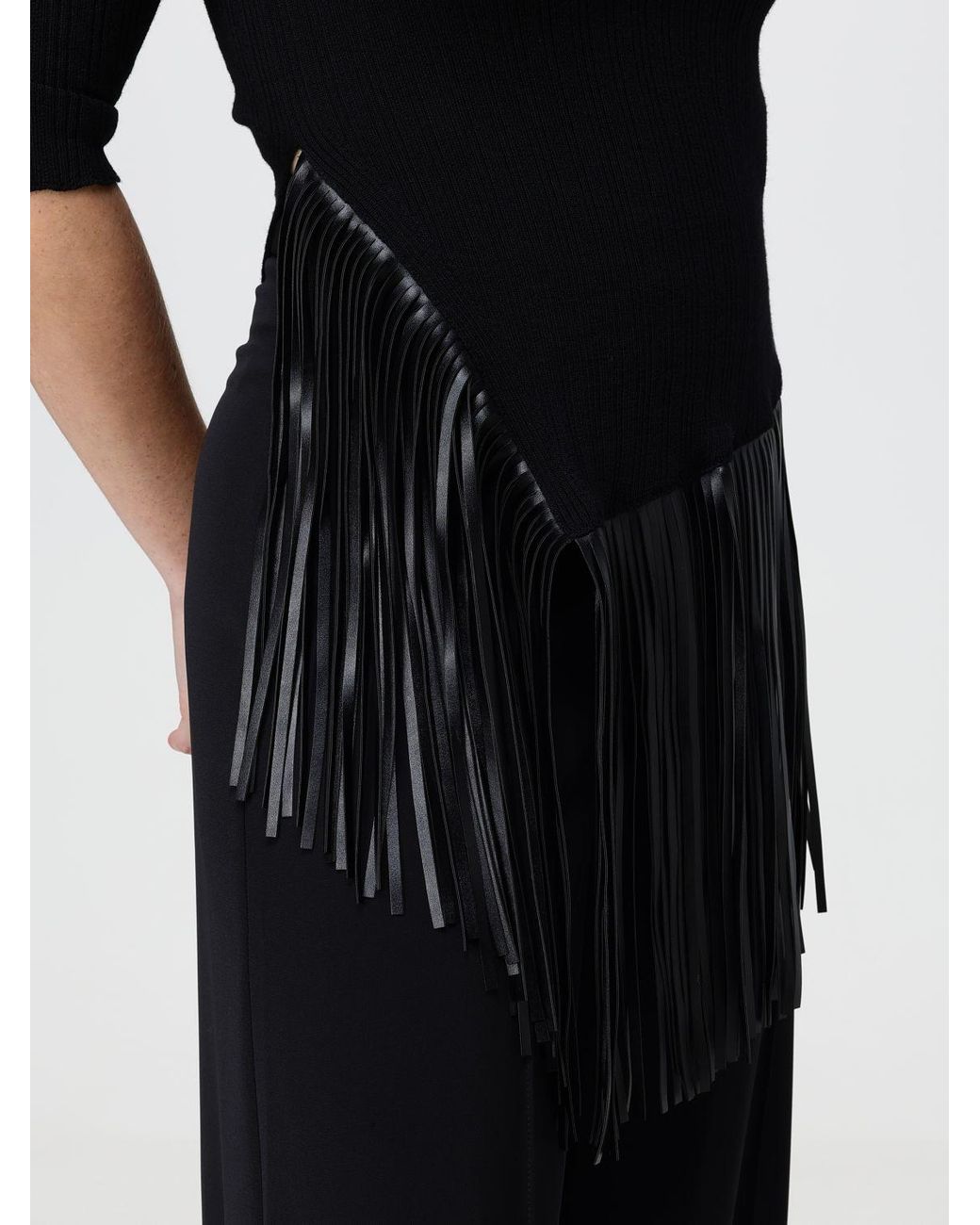 SIMONA CORSELLINI Black Ribbed Wool Short-Sleeved Turtleneck With Fringes