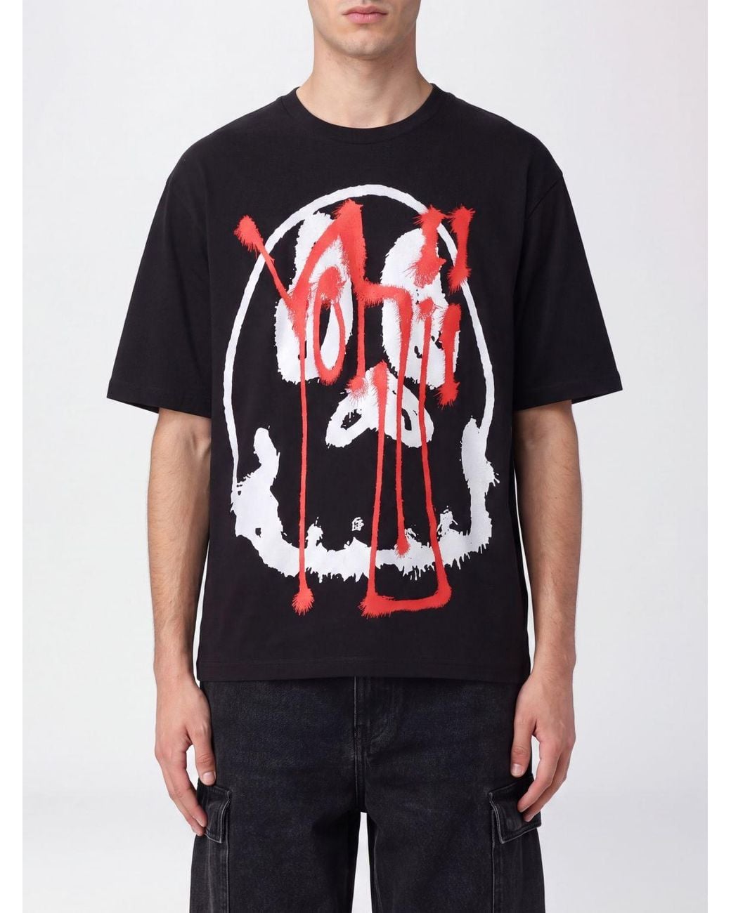 Y-3 Red Short-Sleeved Cotton T-Shirt With Graphic Print for men