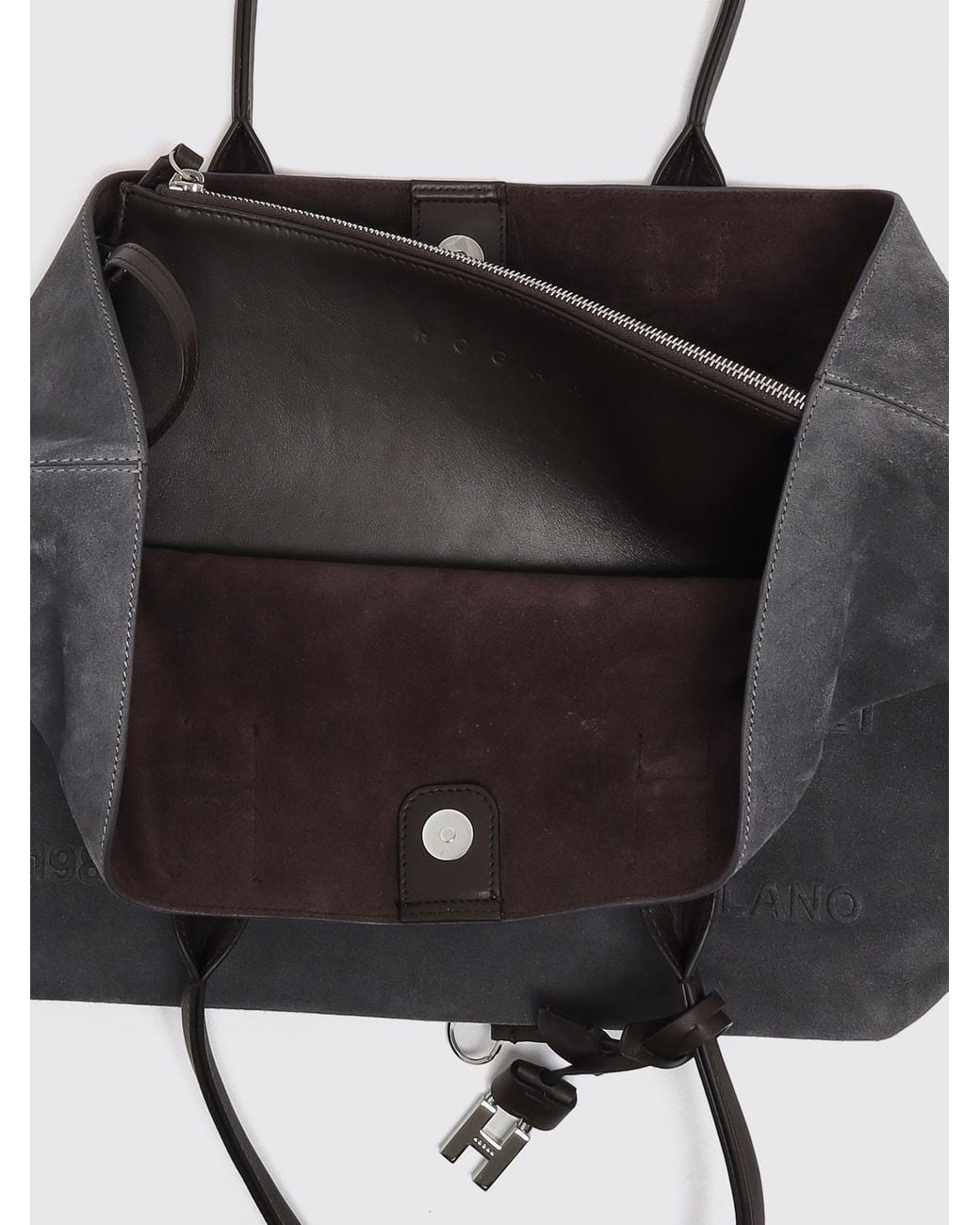 Hogan Black Suede Calf Leather Tote Bag With Double Handle And Internal Pouch
