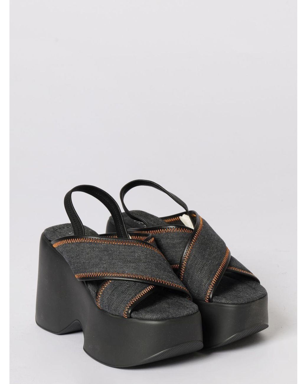 Vic Matié Black Vic MatiÉ Cotton Denim Wedge Sandals