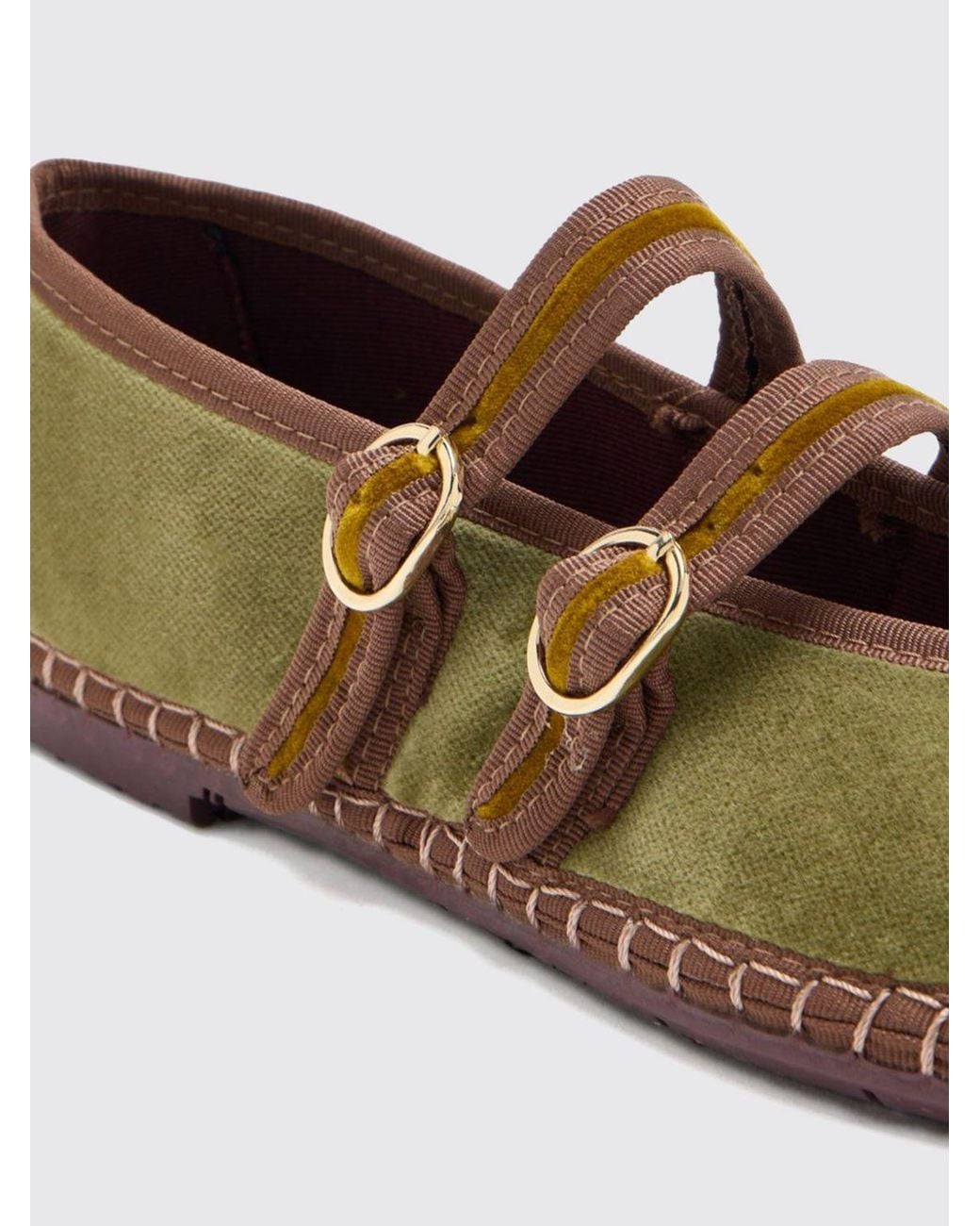 Flabelus Green Claire Bicolour Velvet Mary Jane Ballet Flats With Double Strap