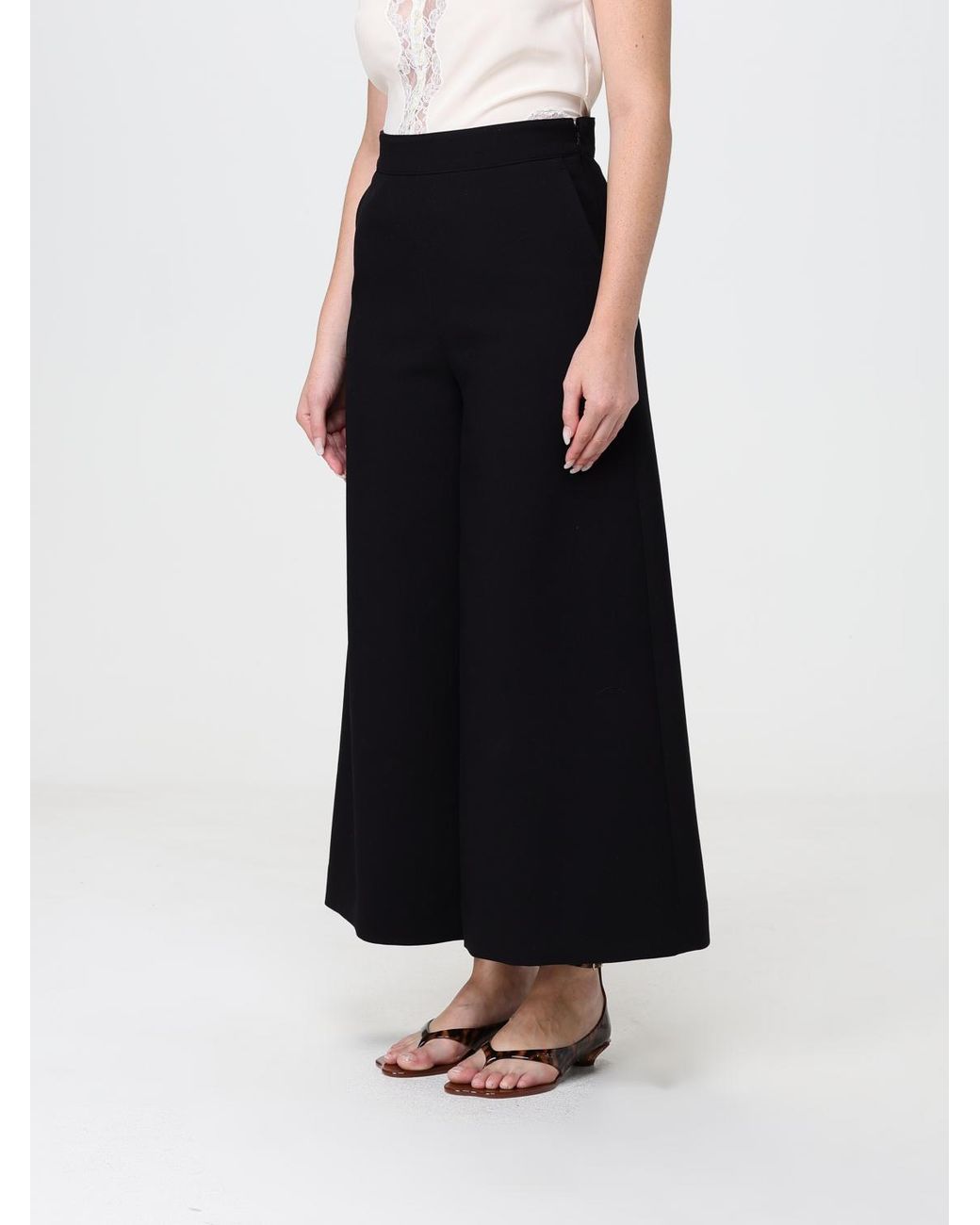 Chloé Black ChloÉ Sleeveless Pure Silk V-Neck Top With Embroidered Lace Inserts