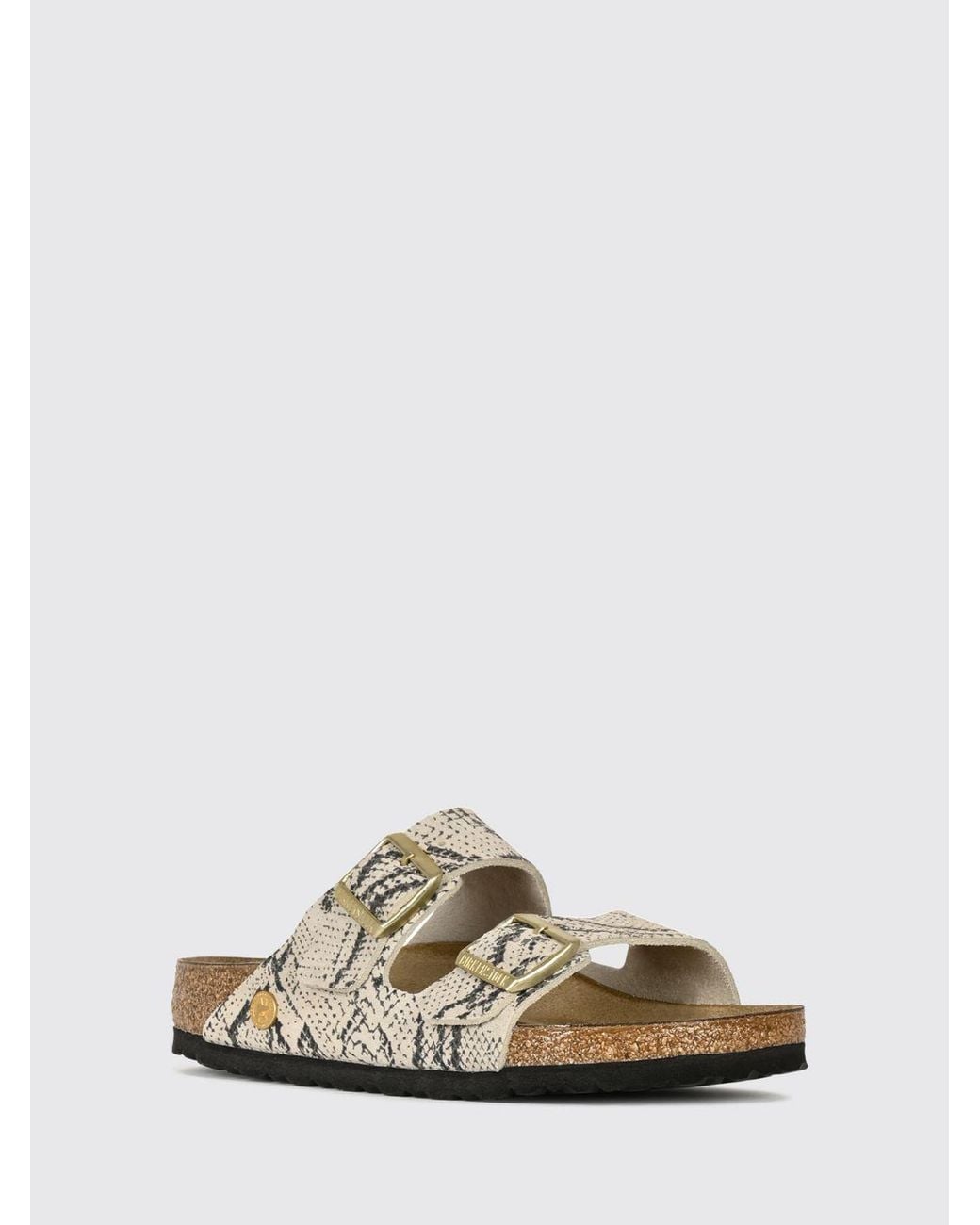 Birkenstock White Arizona Python Print Suede Leather Sandals
