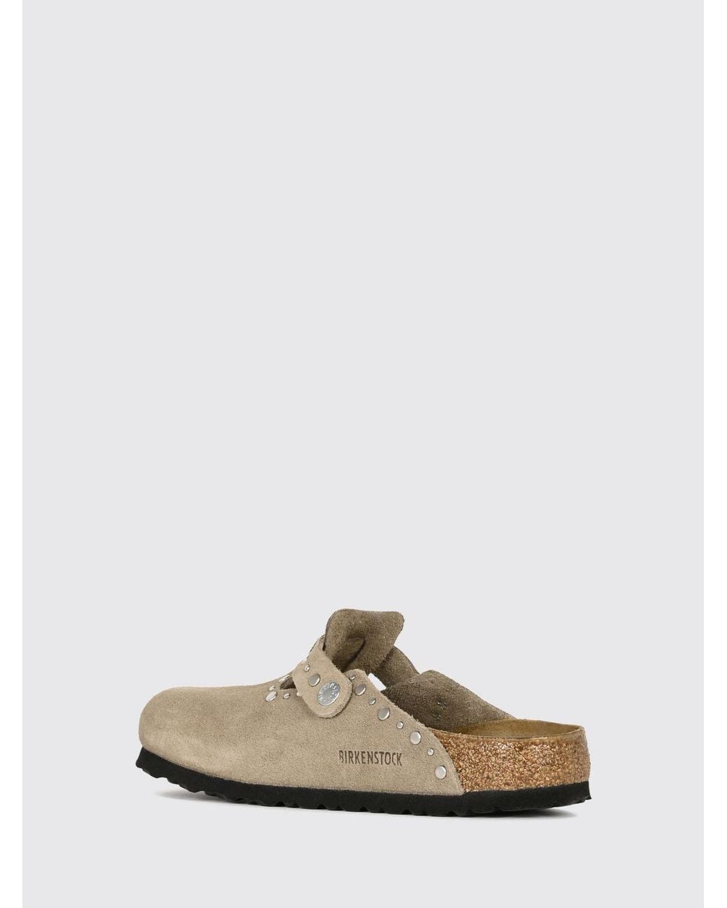 Birkenstock White Boston Rivet Studded Suede Leather Mules