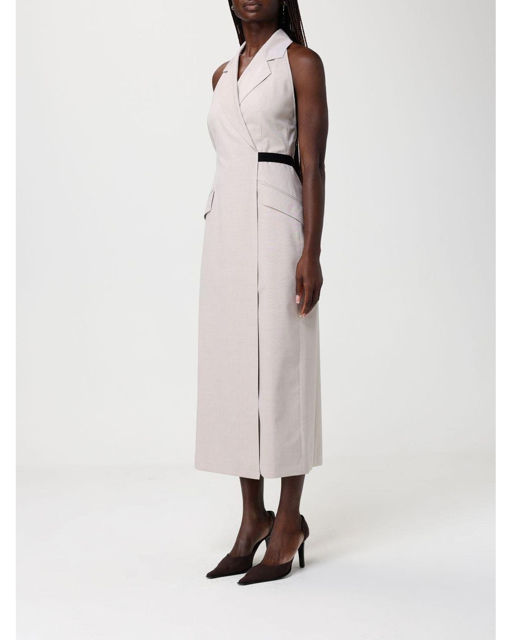 Max Mara Natural Cime Cotton And Wool Blend Midi Dress