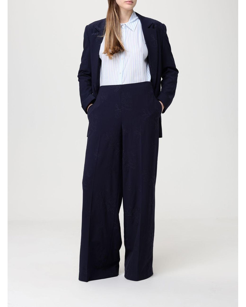 Twinset Blue Embroidered Viscose Single-Breasted Blazer