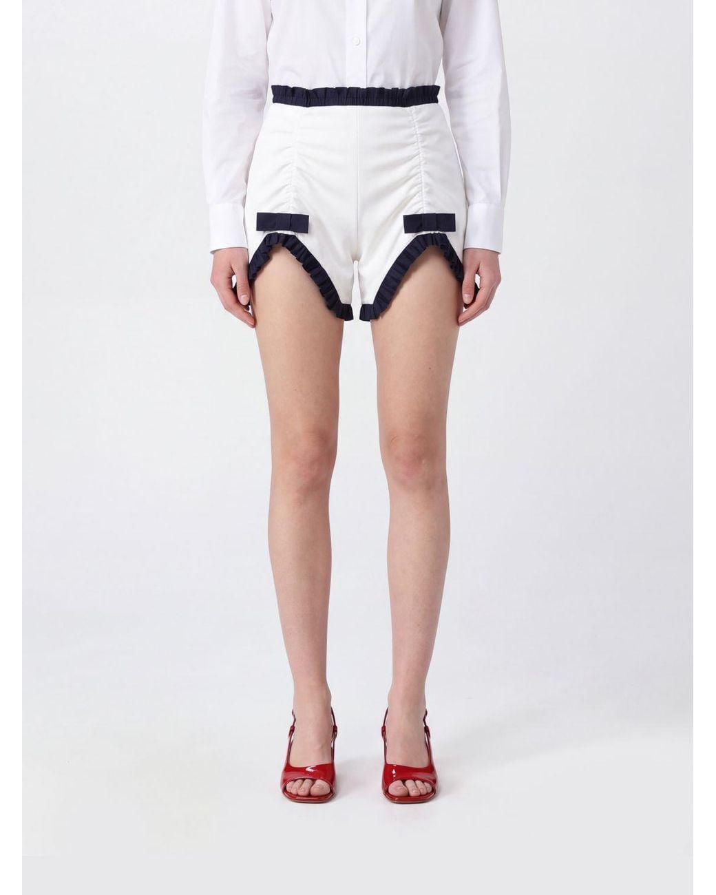 Vivetta White High-Waisted Crêpe Culotte Shorts With Lace Inserts