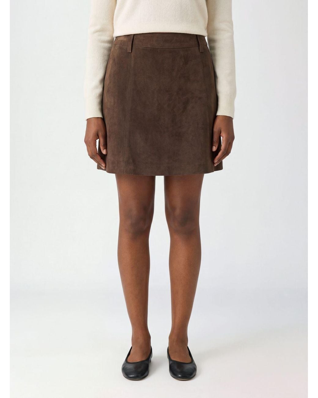 DUNST Brown High-Waisted Suede-Effect Technical Fabric Pencil Mini Skirt