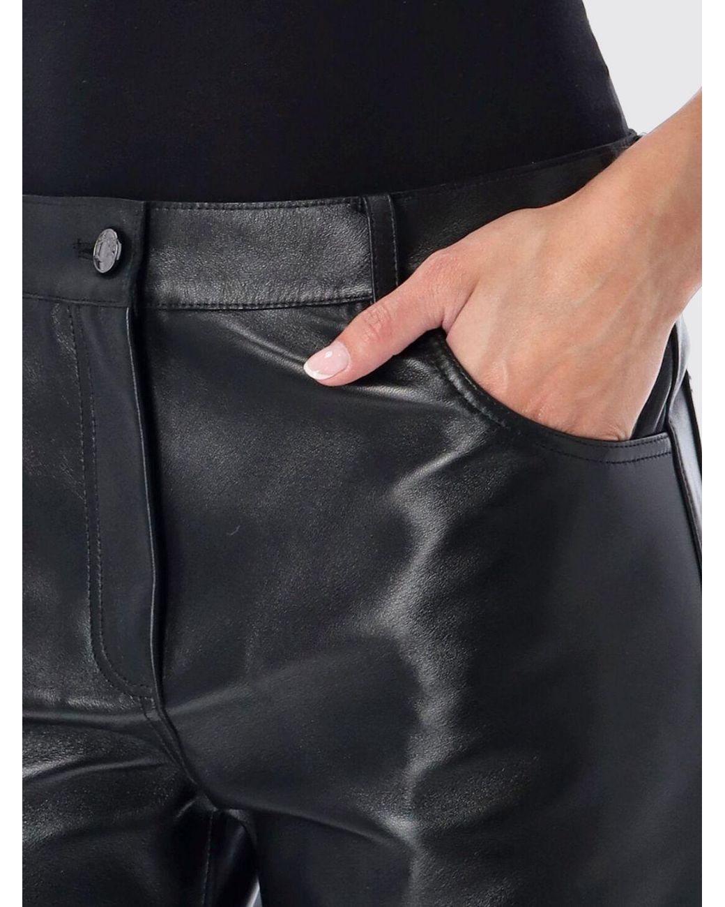Magda Butrym Black Mid-Rise Slim Fit 5-Pocket Lambskin Leather Trousers