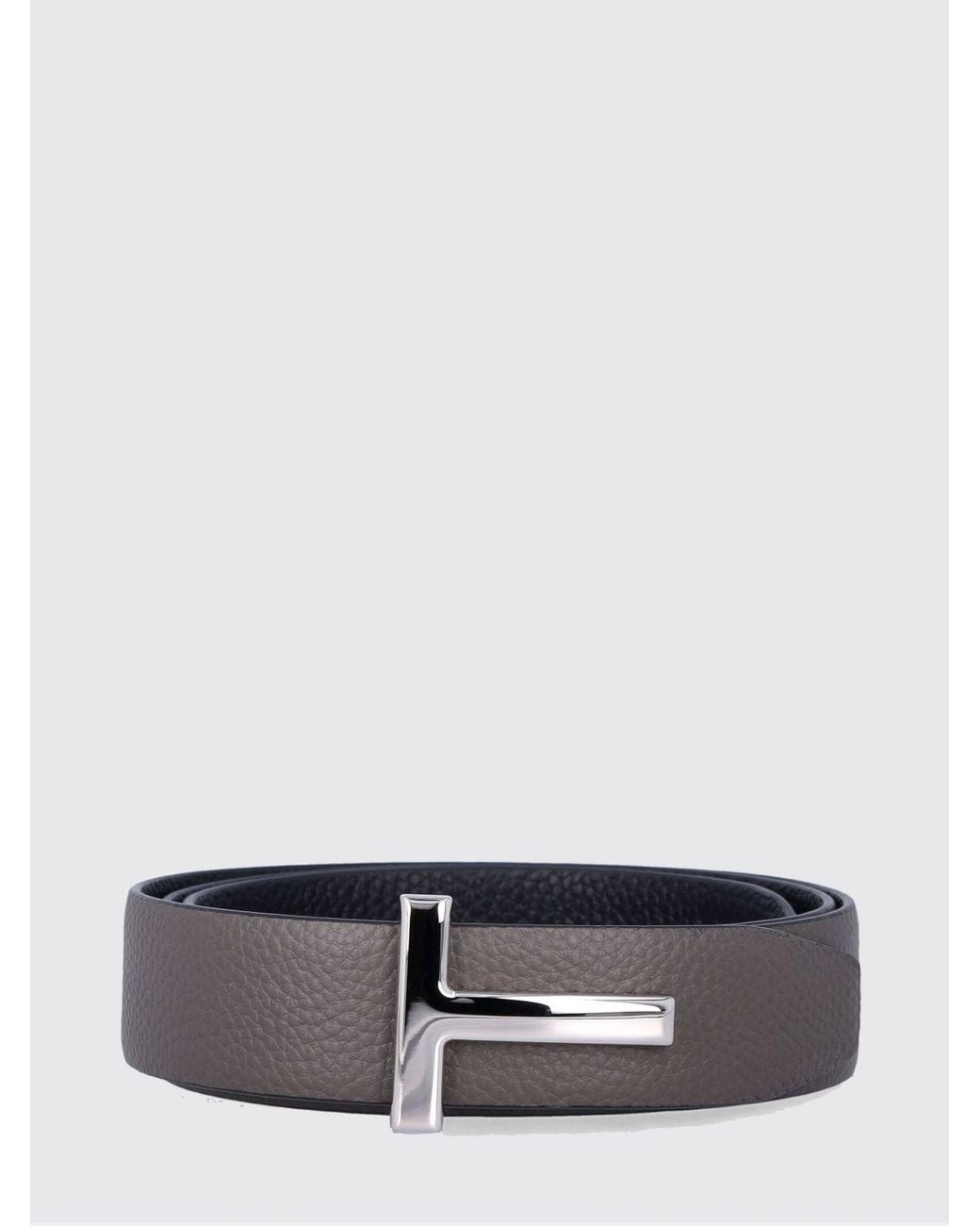 Tom Ford White Reversible T Icon Grained Leather Belt With Monogram Buckle for men