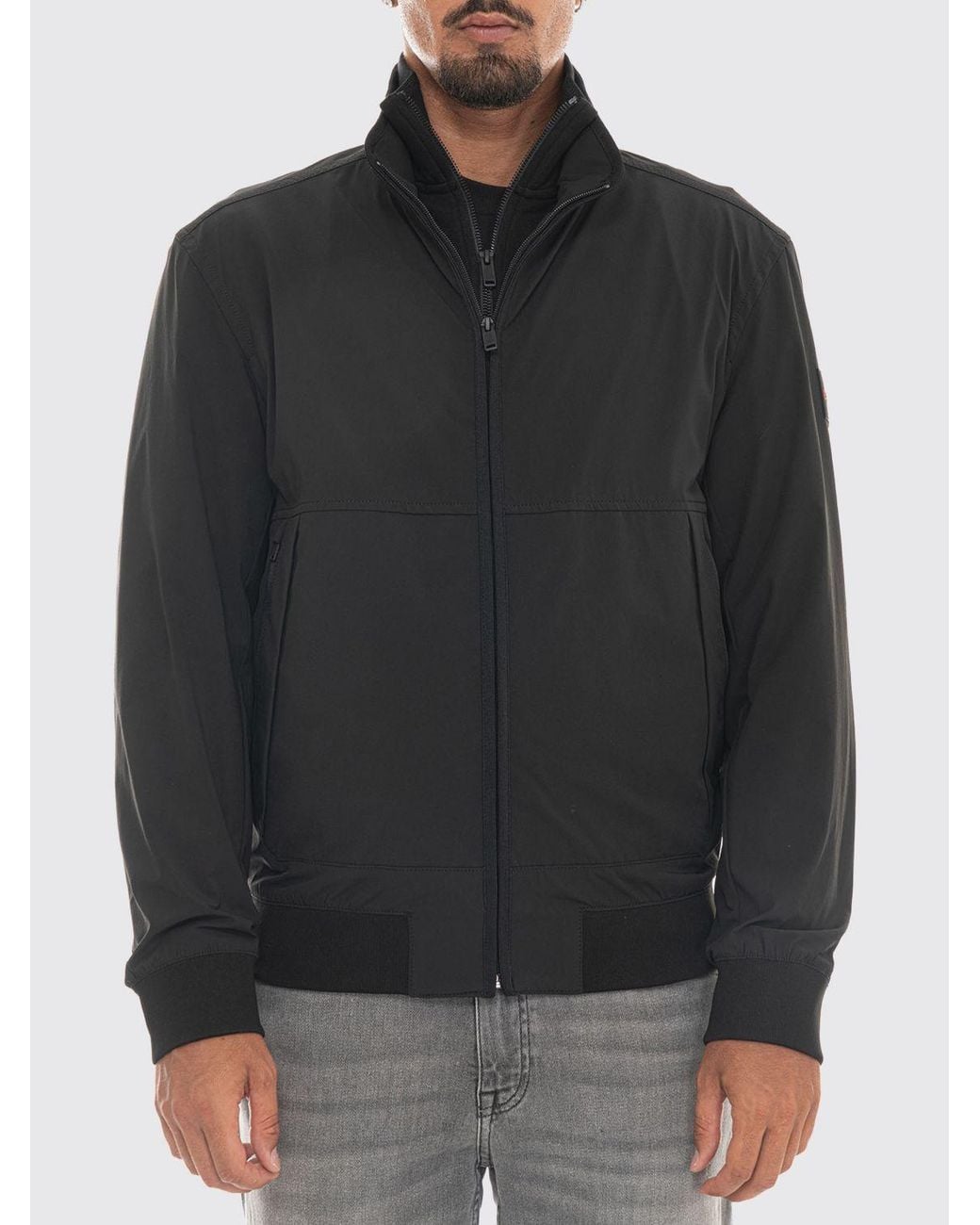 Boss Black Water-Repellent Softshell Bomber Jacket With High Neck And Zip Closure for men