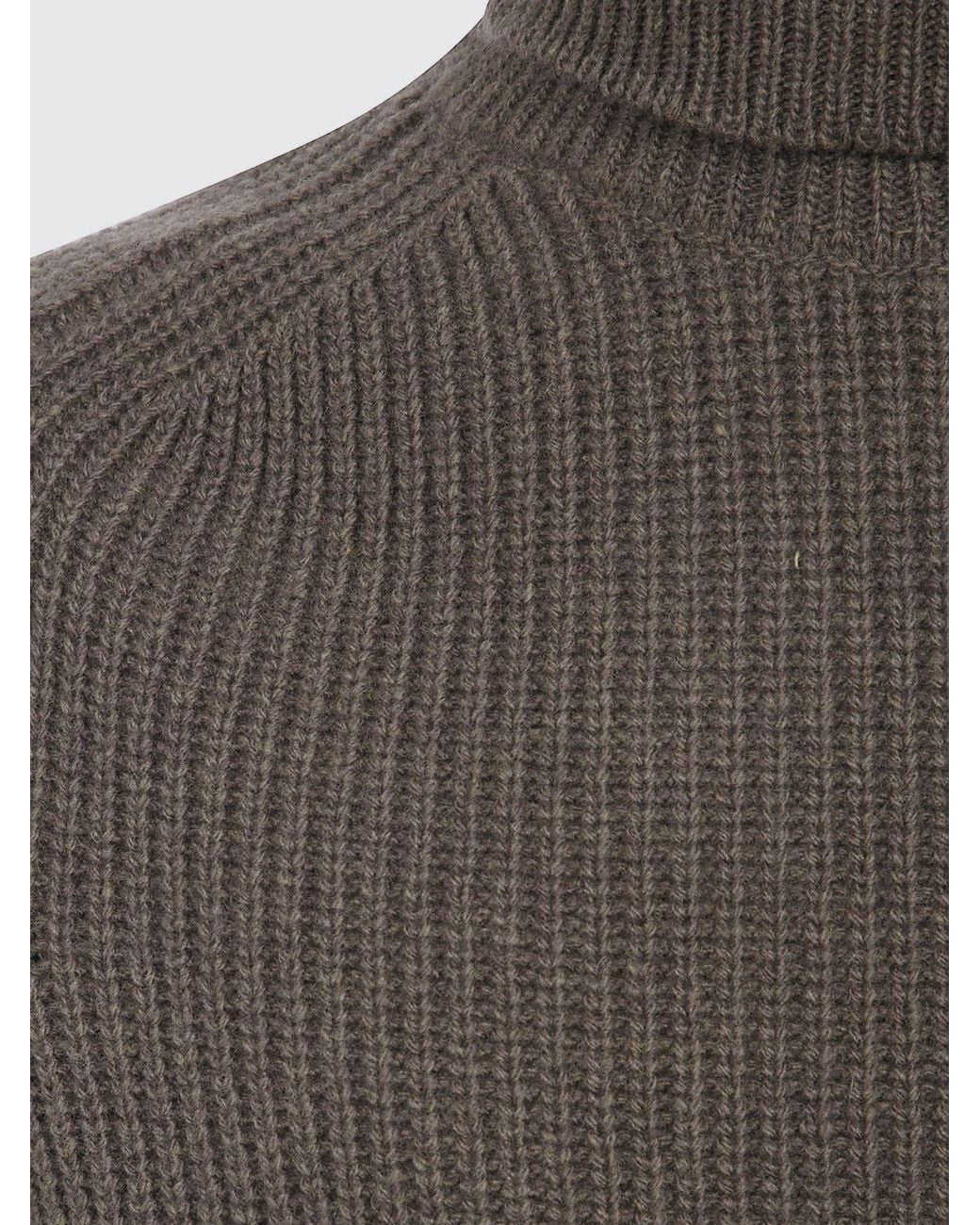 Cruna Gray Long-Sleeved Pure Wool Turtleneck Jumper With Ribbed Trims for men
