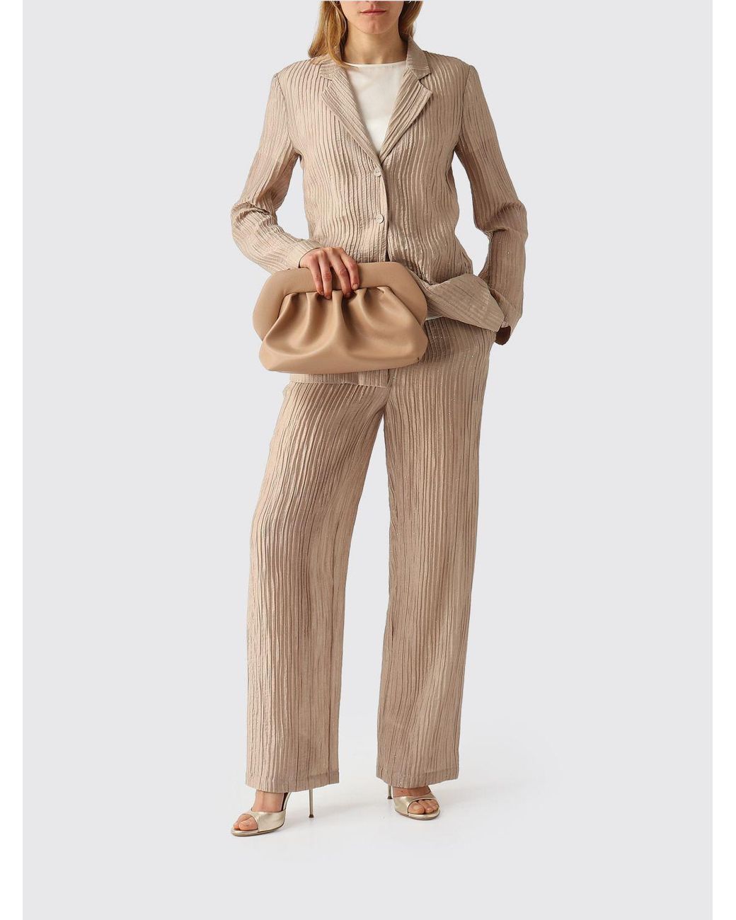 Emporio Armani Natural Pleated Lyocell Blend Palazzo Pants