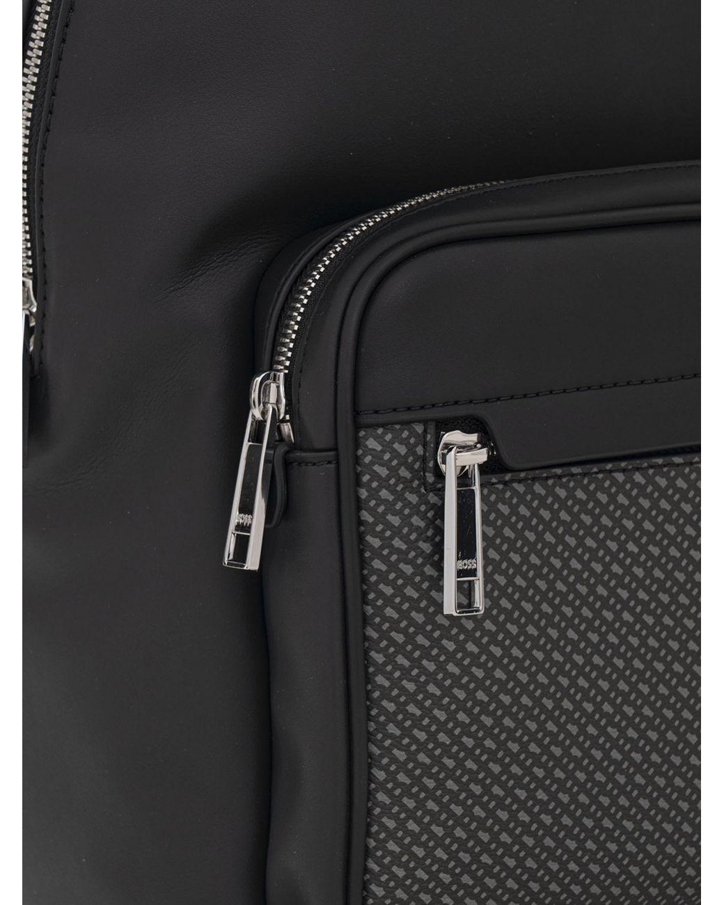 Boss Black Faux-Leather Backpack With Emed Logo And Front Zip Pocket for men