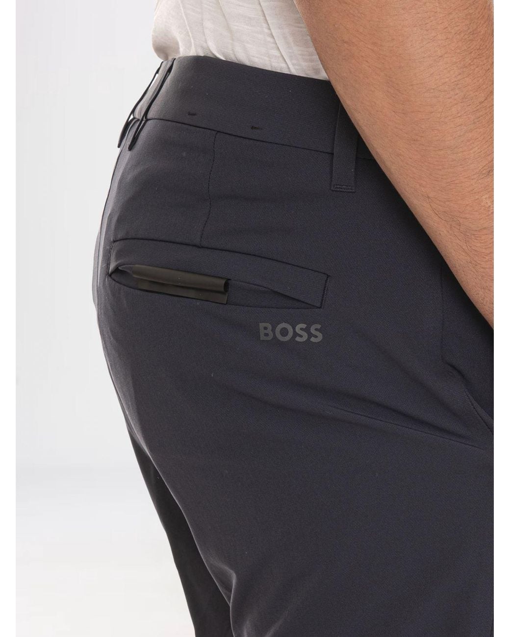 Boss Blue Water-Repellent Slim Fit Stretch Technical Fabric Trousers for men
