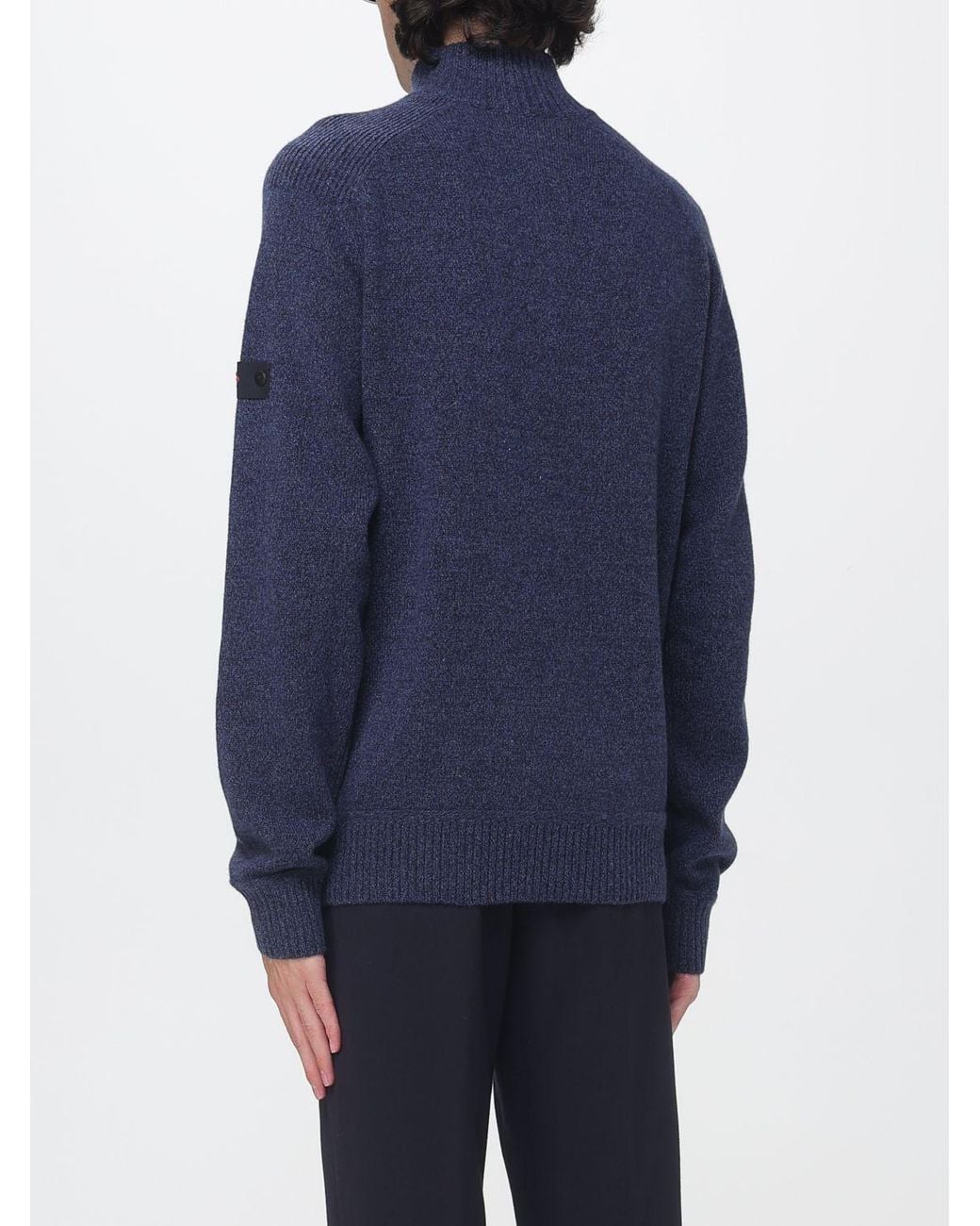 Peuterey Blue Slim Fit High-Neck Wool Jumper With A Half-Zip Closure for men