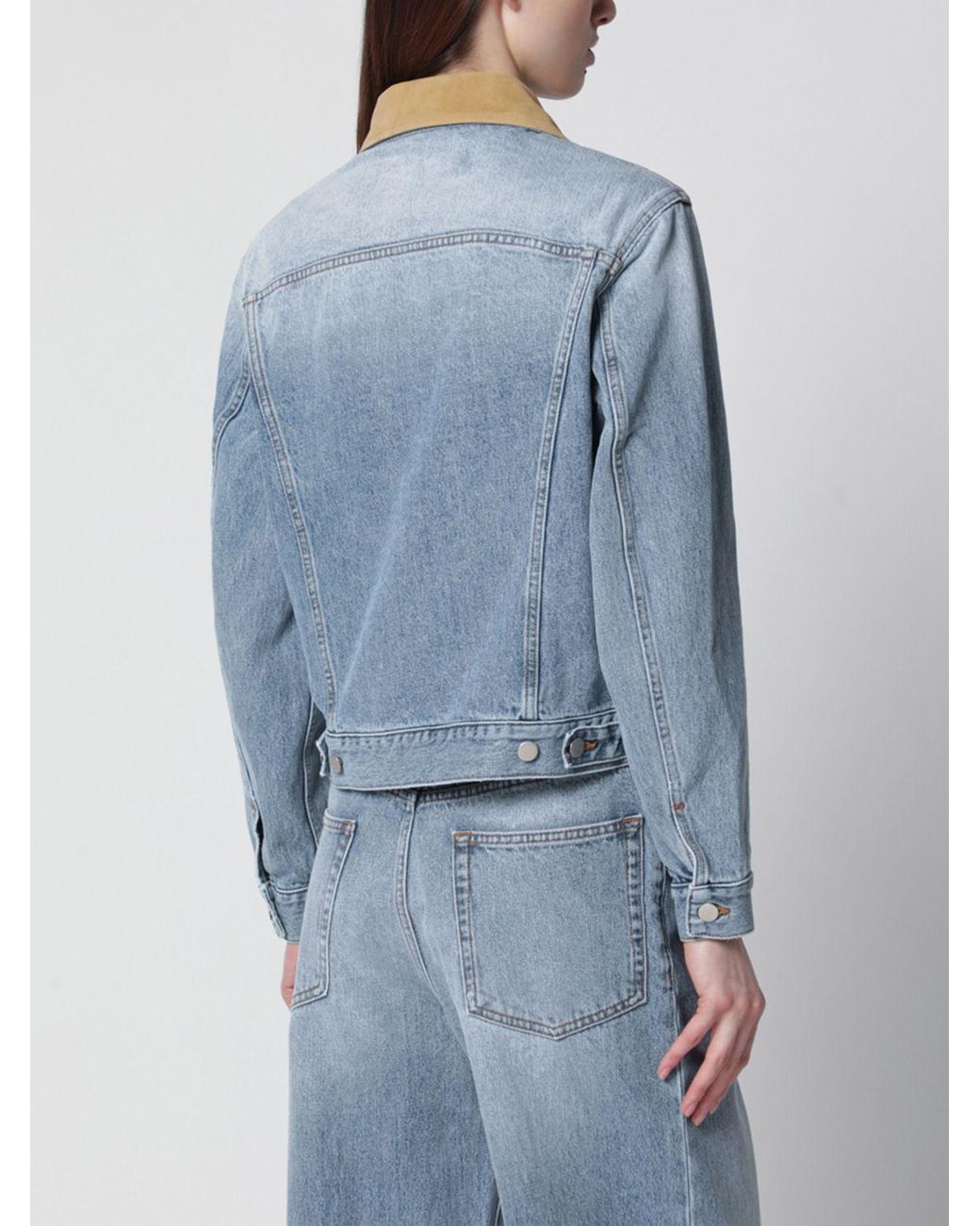 Rohe Blue Cropped Cotton Jacket With Contrasting Velvet Collar