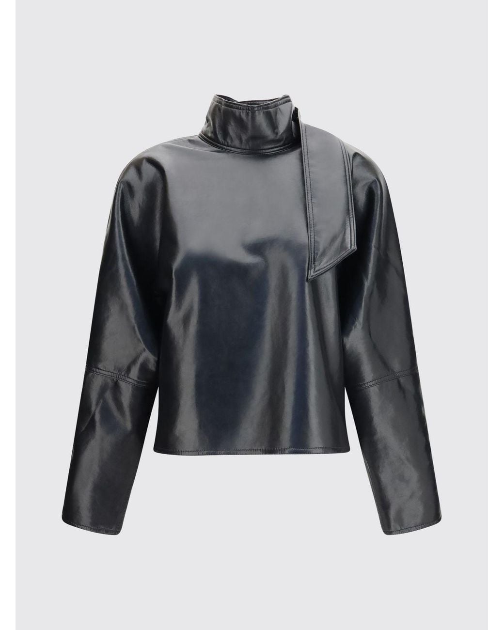 Agolde Black Recycled Leather Blouse With Pussy-Bow Collar And Long Sleeves
