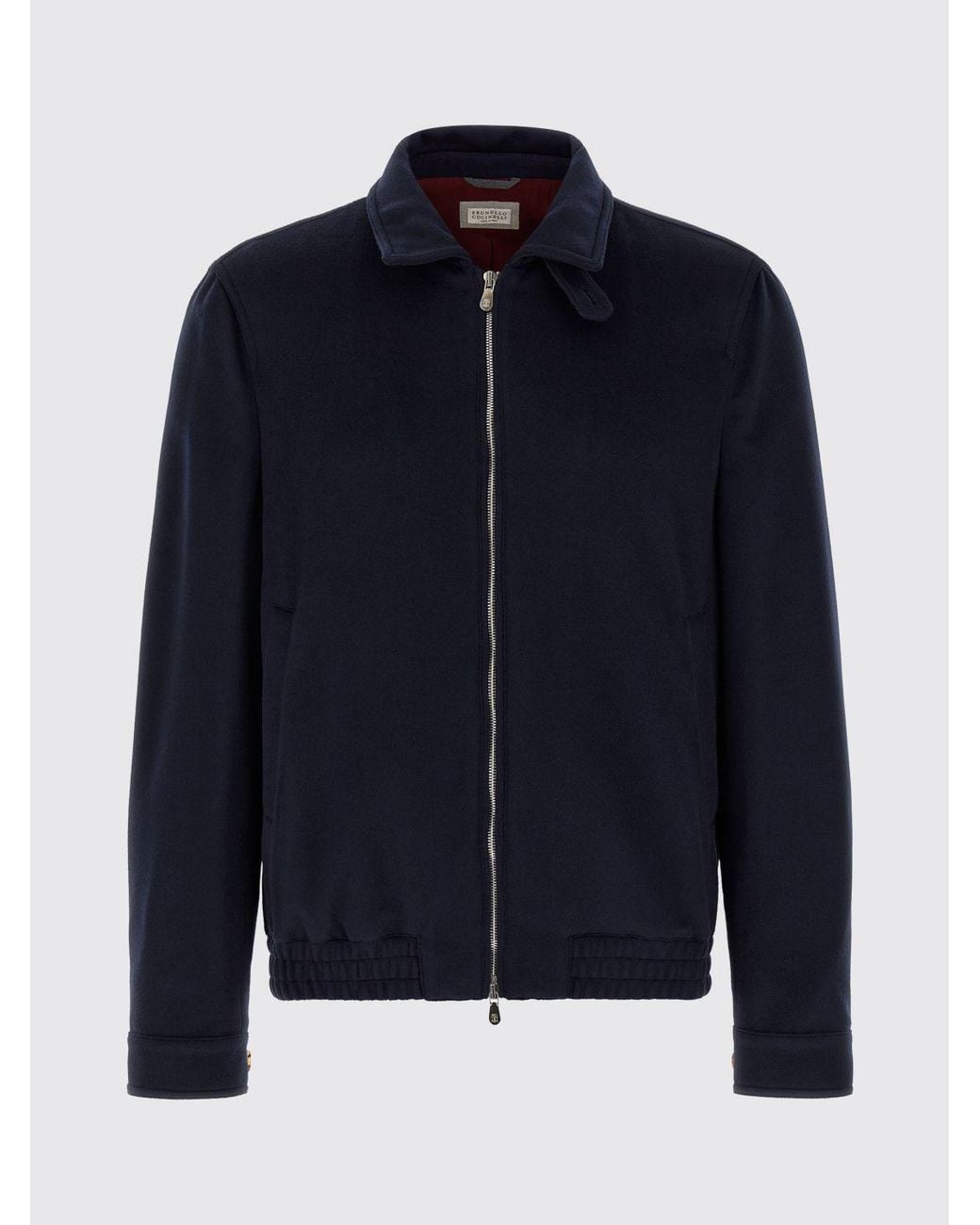 Brunello Cucinelli Blue Wool Bomber Jacket With High Neck And Zip Closure for men