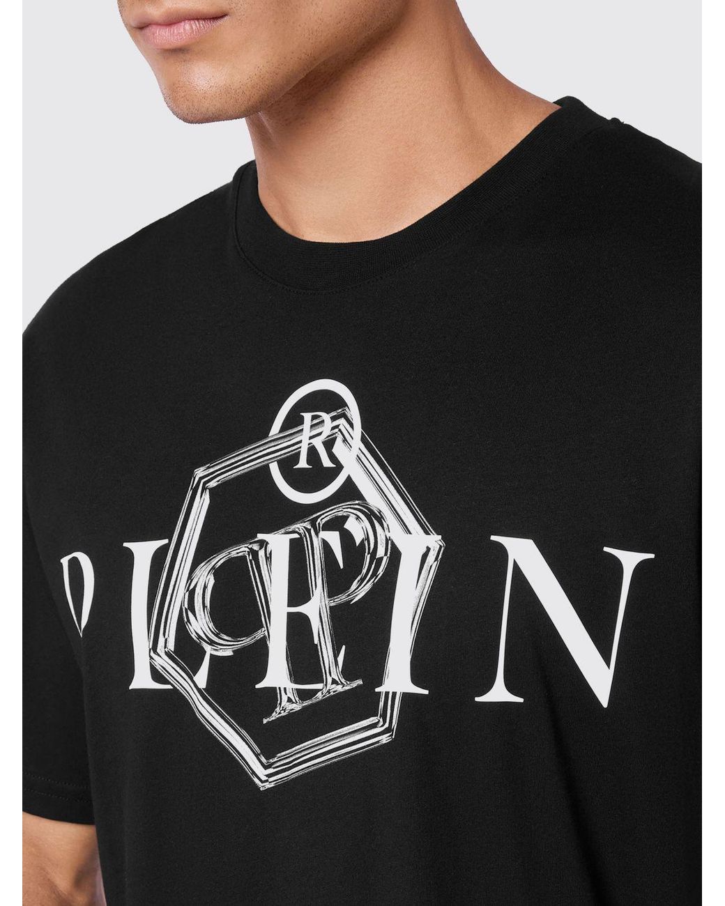 Philipp Plein Black Solid Colour Cotton Crew-Neck T-Shirt With Logo for men