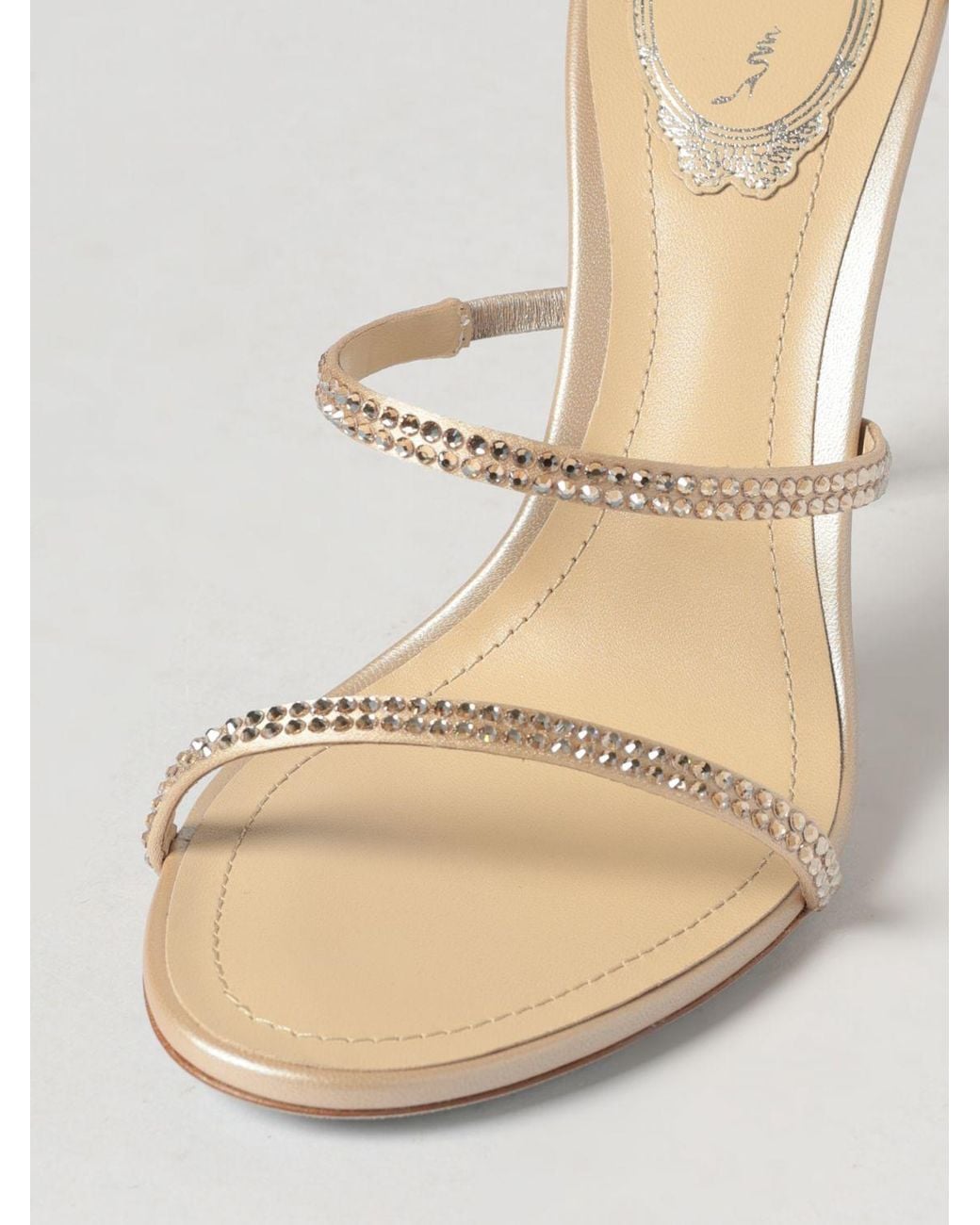 Rene Caovilla Natural Cleo Satin And Leather Sandal With Rhinestones