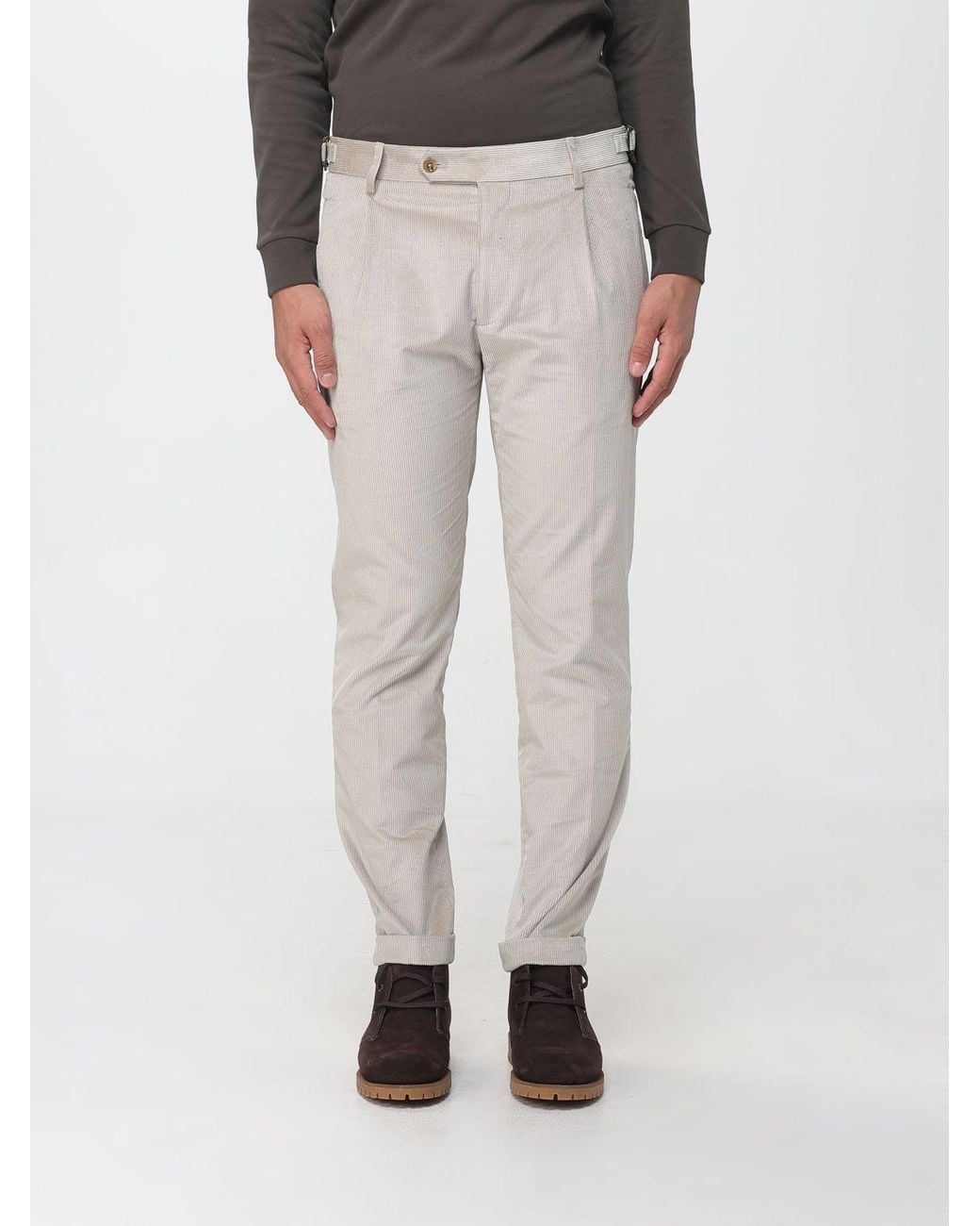 Berwich Gray Slim Fit Pleated Corduroy Chinos for men